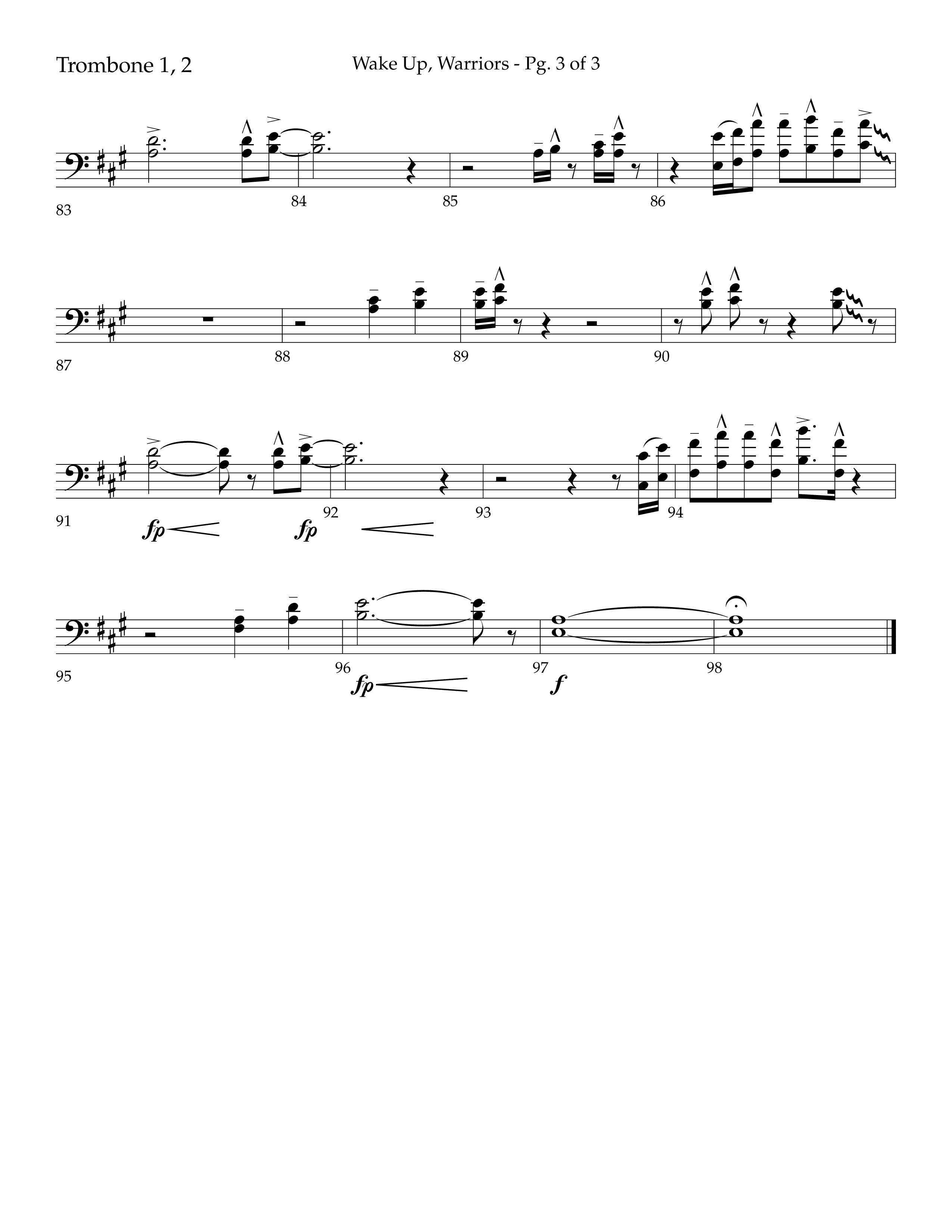 Wake Up Warriors (Choral Anthem SATB) Trombone 1/2 (Lifeway Choral / Arr. John Bolin / Orch. Tim Cates)