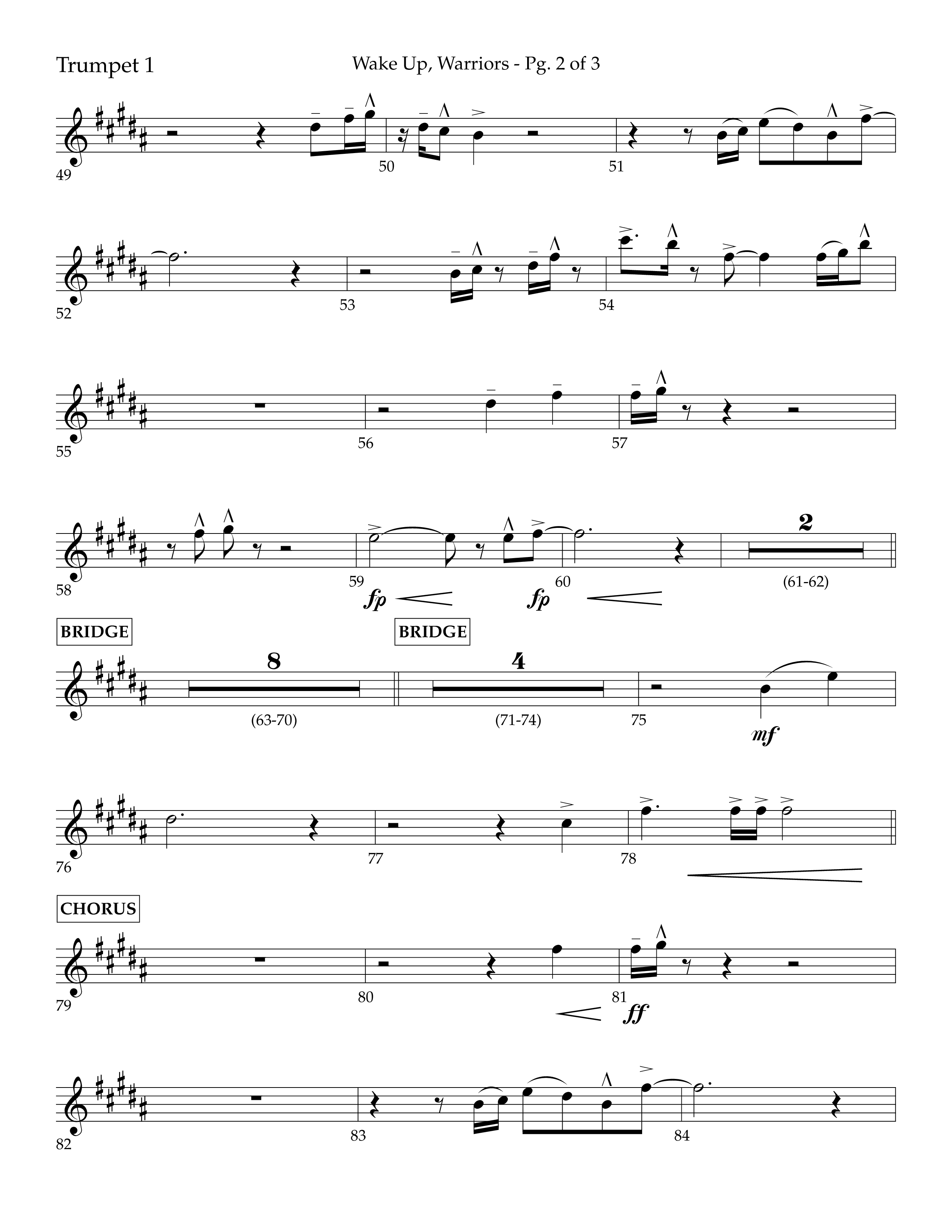 Wake Up Warriors (Choral Anthem SATB) Trumpet 1 (Lifeway Choral / Arr. John Bolin / Orch. Tim Cates)