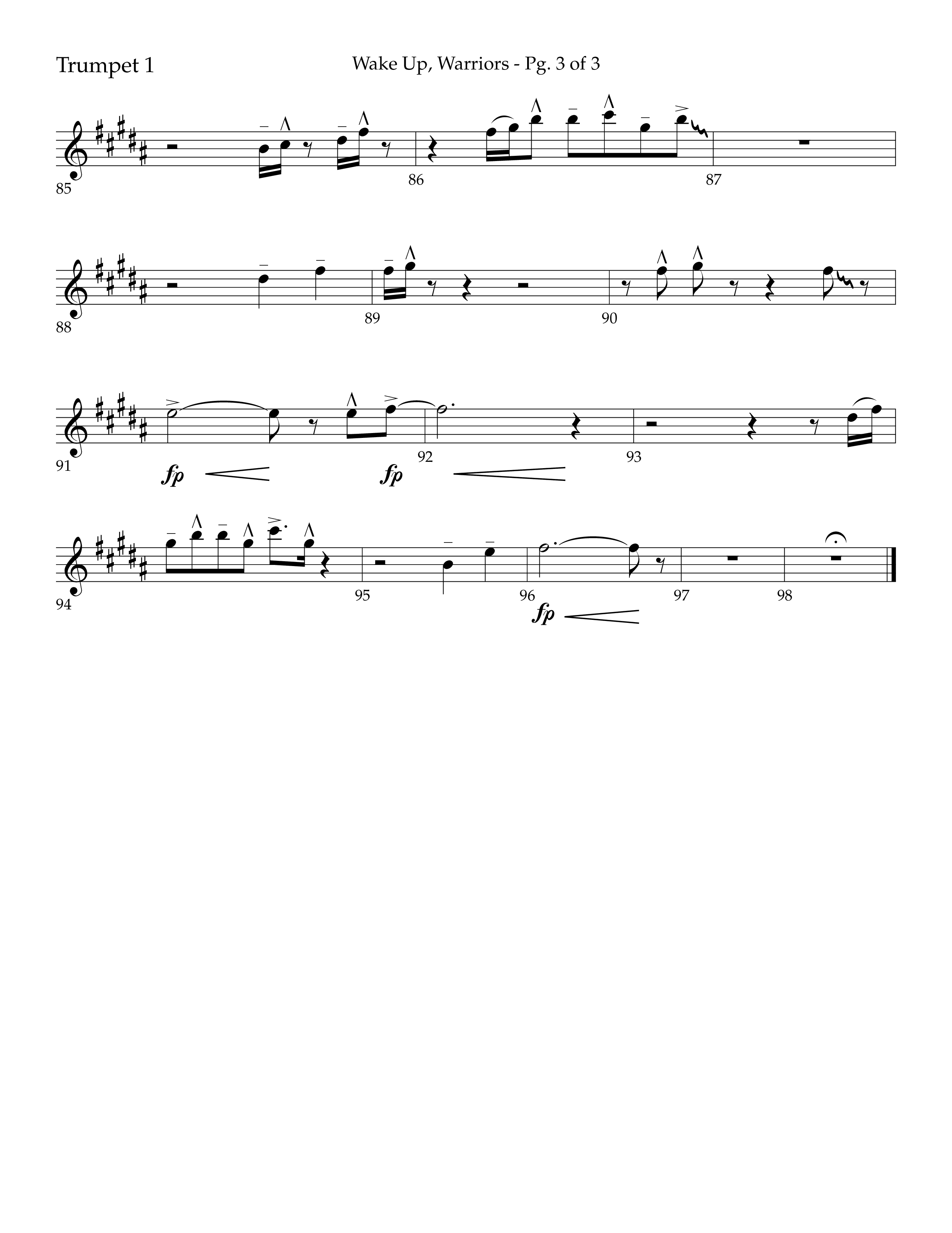 Wake Up Warriors (Choral Anthem SATB) Trumpet 1 (Lifeway Choral / Arr. John Bolin / Orch. Tim Cates)