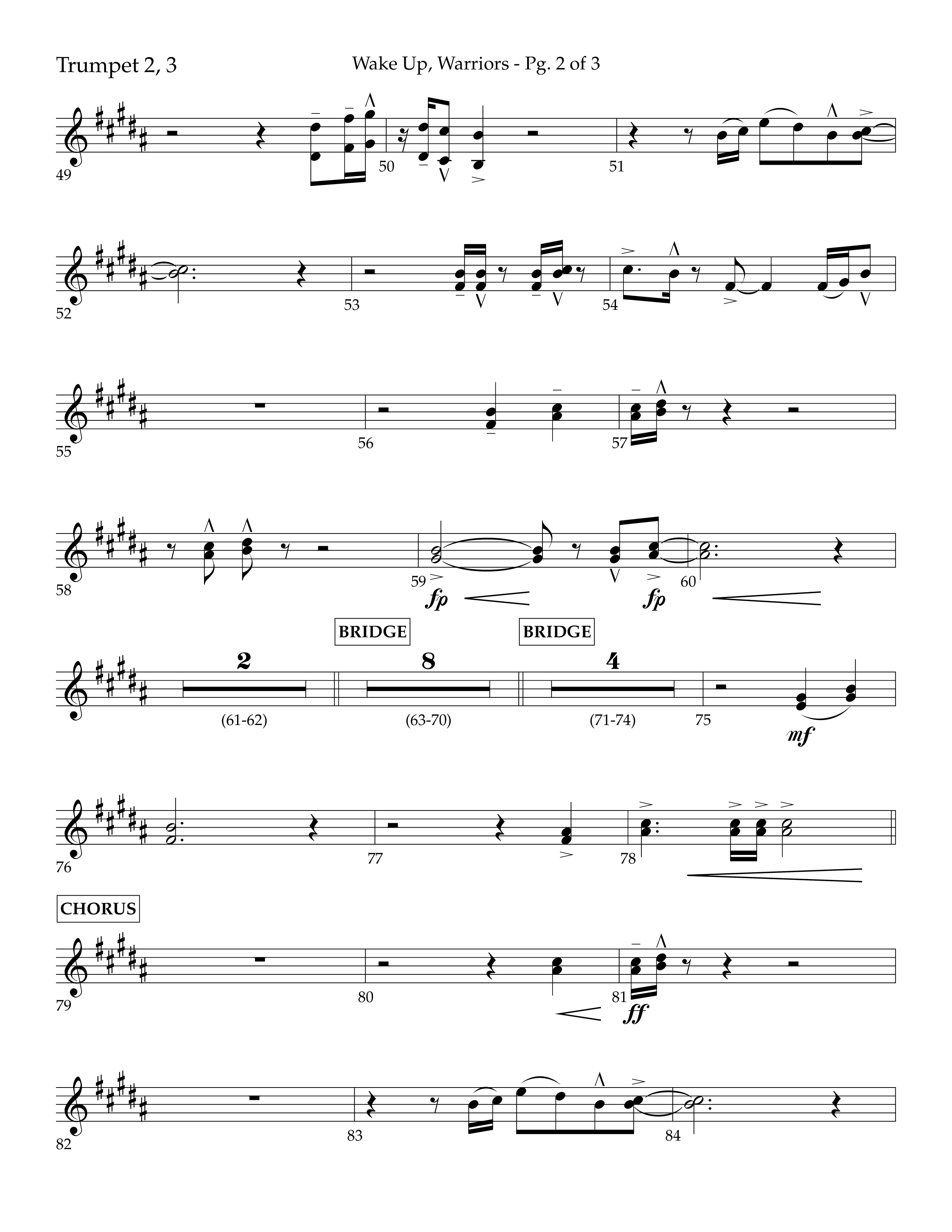Wake Up Warriors (Choral Anthem SATB) Trumpet 2/3 (Lifeway Choral / Arr. John Bolin / Orch. Tim Cates)