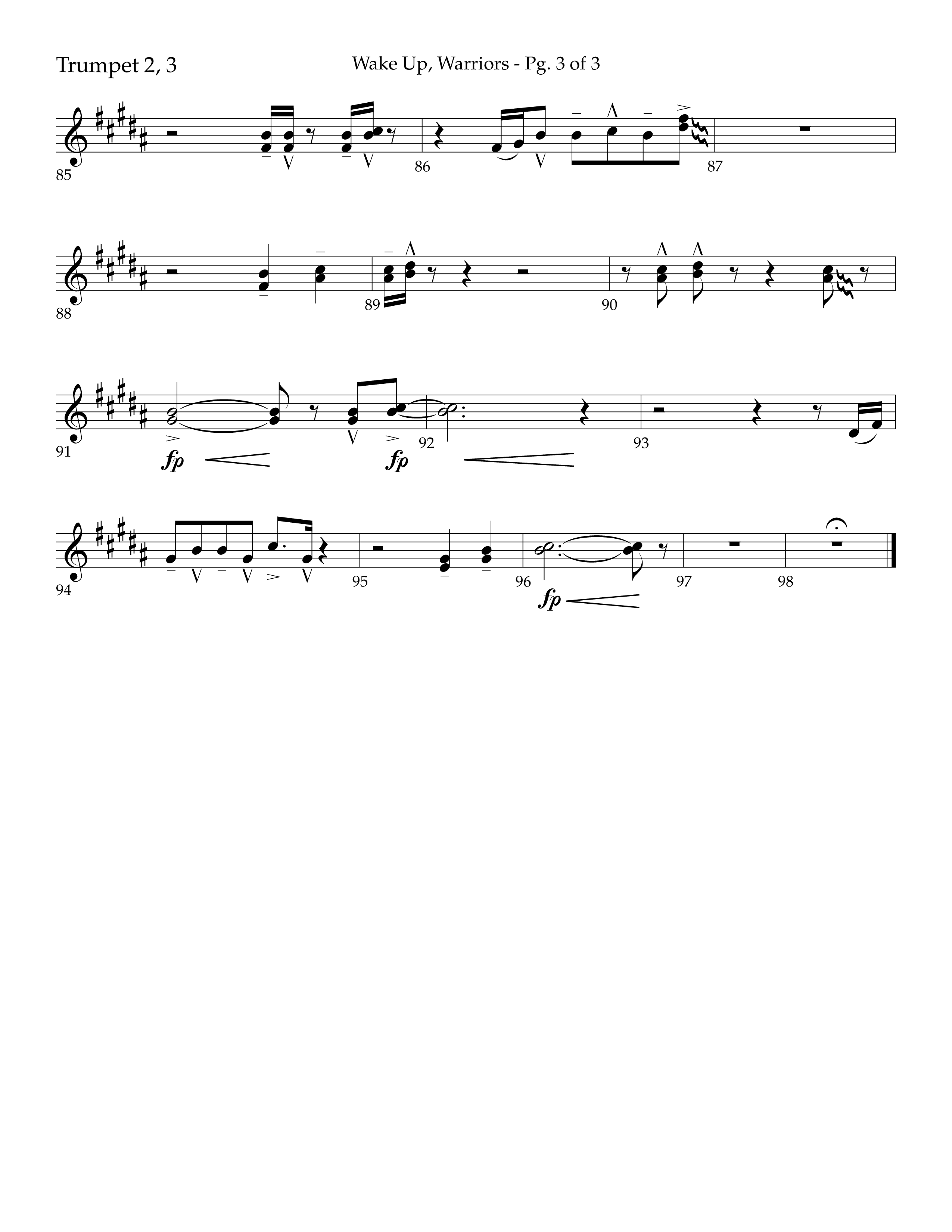 Wake Up Warriors (Choral Anthem SATB) Trumpet 2/3 (Lifeway Choral / Arr. John Bolin / Orch. Tim Cates)