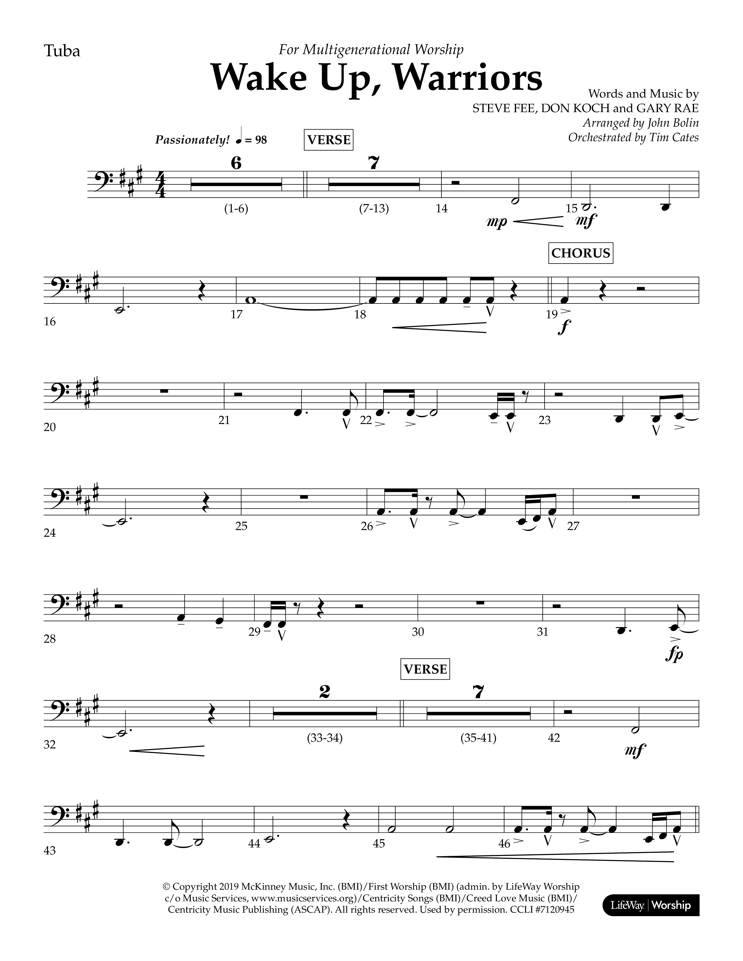 Wake Up Warriors (Choral Anthem SATB) Tuba (Lifeway Choral / Arr. John Bolin / Orch. Tim Cates)