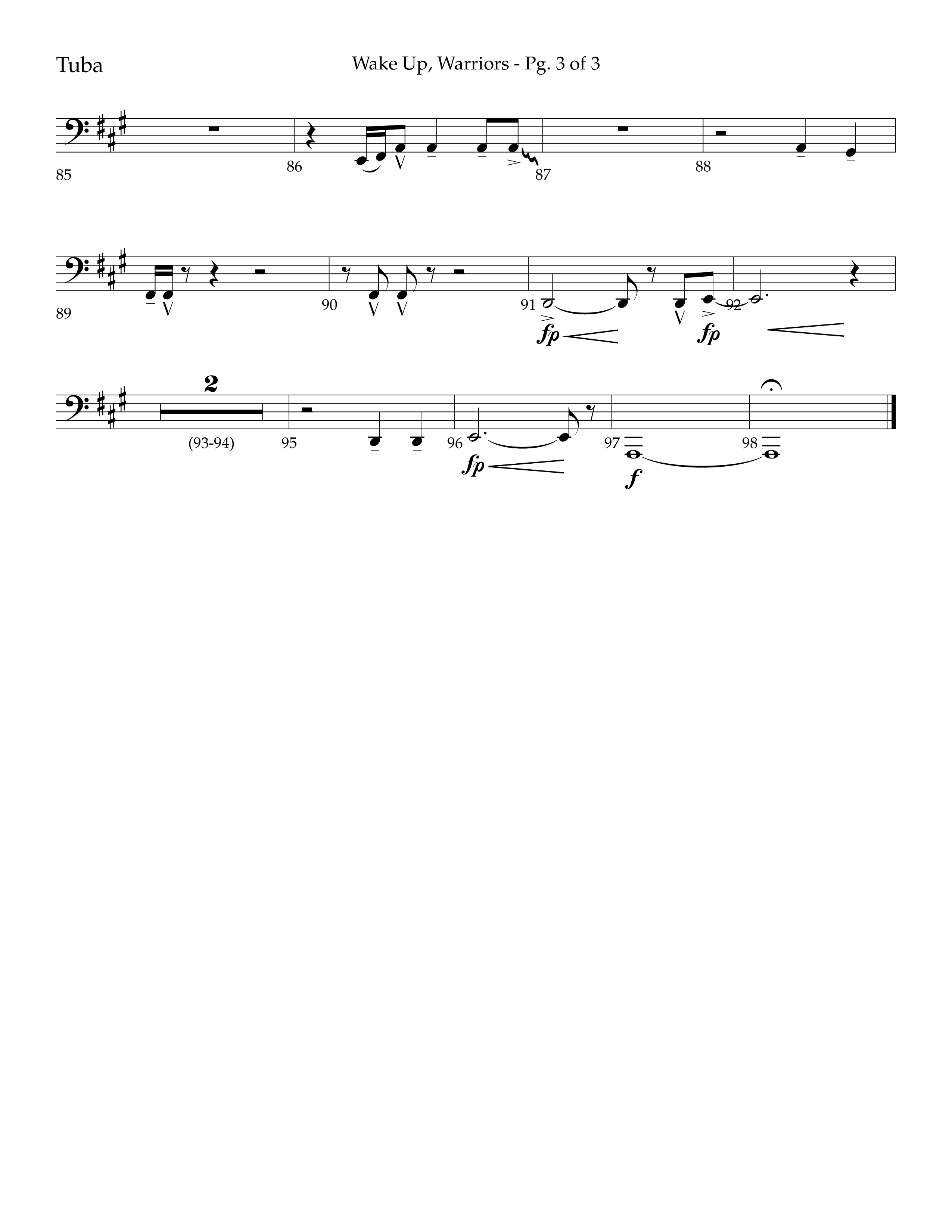 Wake Up Warriors (Choral Anthem SATB) Tuba (Lifeway Choral / Arr. John Bolin / Orch. Tim Cates)
