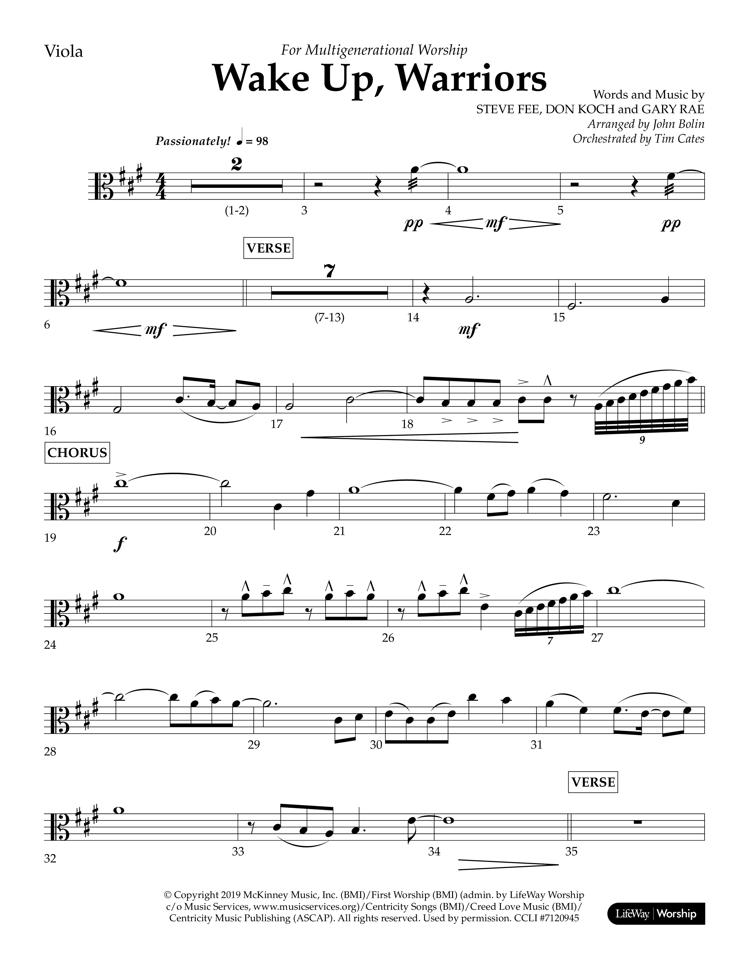 Wake Up Warriors (Choral Anthem SATB) Viola (Lifeway Choral / Arr. John Bolin / Orch. Tim Cates)