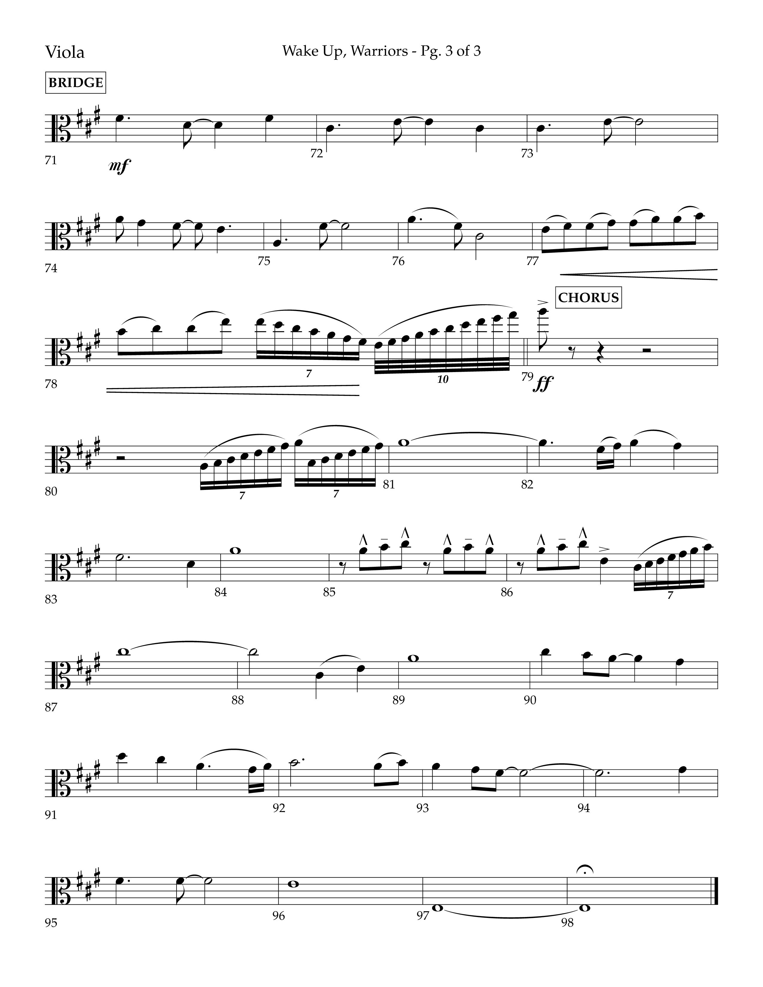 Wake Up Warriors (Choral Anthem SATB) Viola (Lifeway Choral / Arr. John Bolin / Orch. Tim Cates)