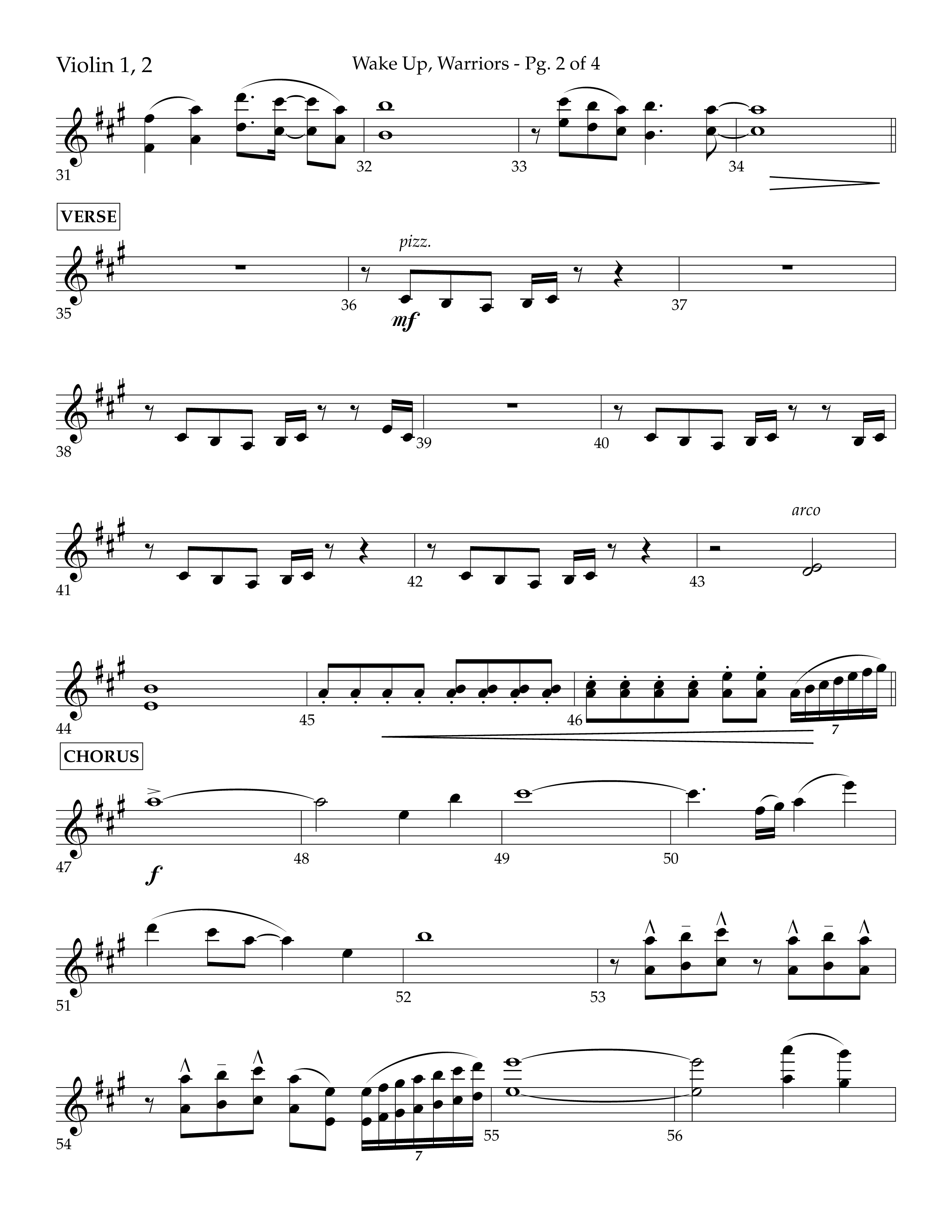 Wake Up Warriors (Choral Anthem SATB) Violin 1/2 (Lifeway Choral / Arr. John Bolin / Orch. Tim Cates)