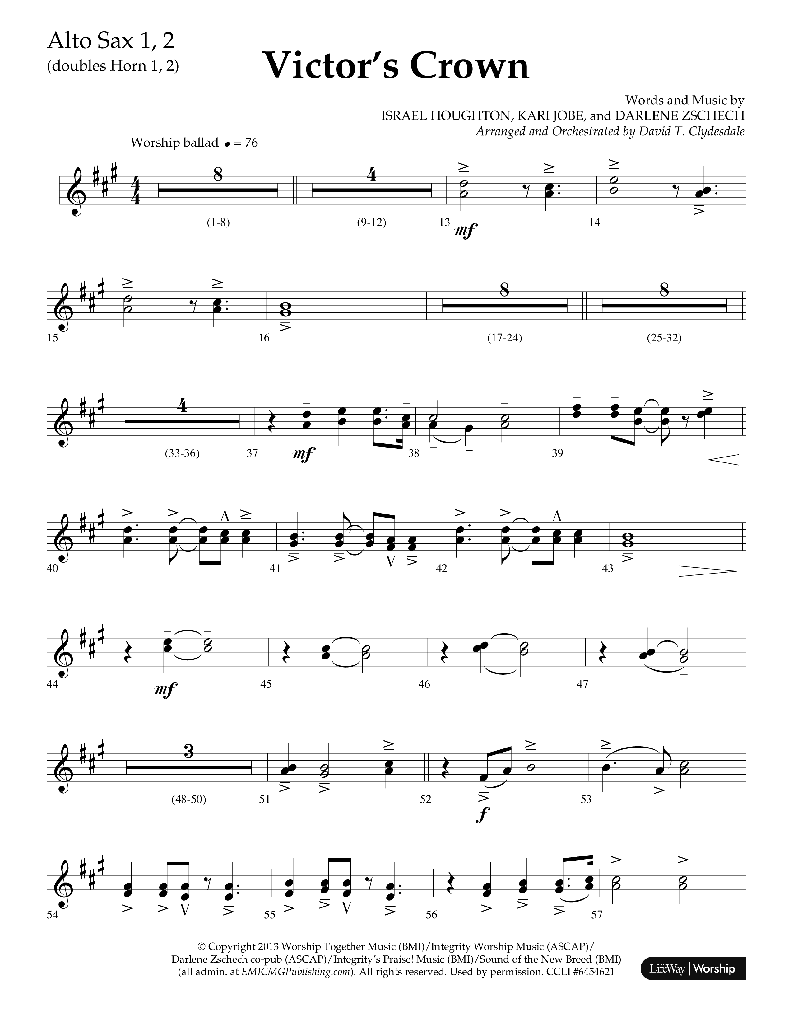 Victor's Crown (Choral Anthem SATB) Alto Sax 1/2 (Lifeway Choral / Arr. David T. Clydesdale)