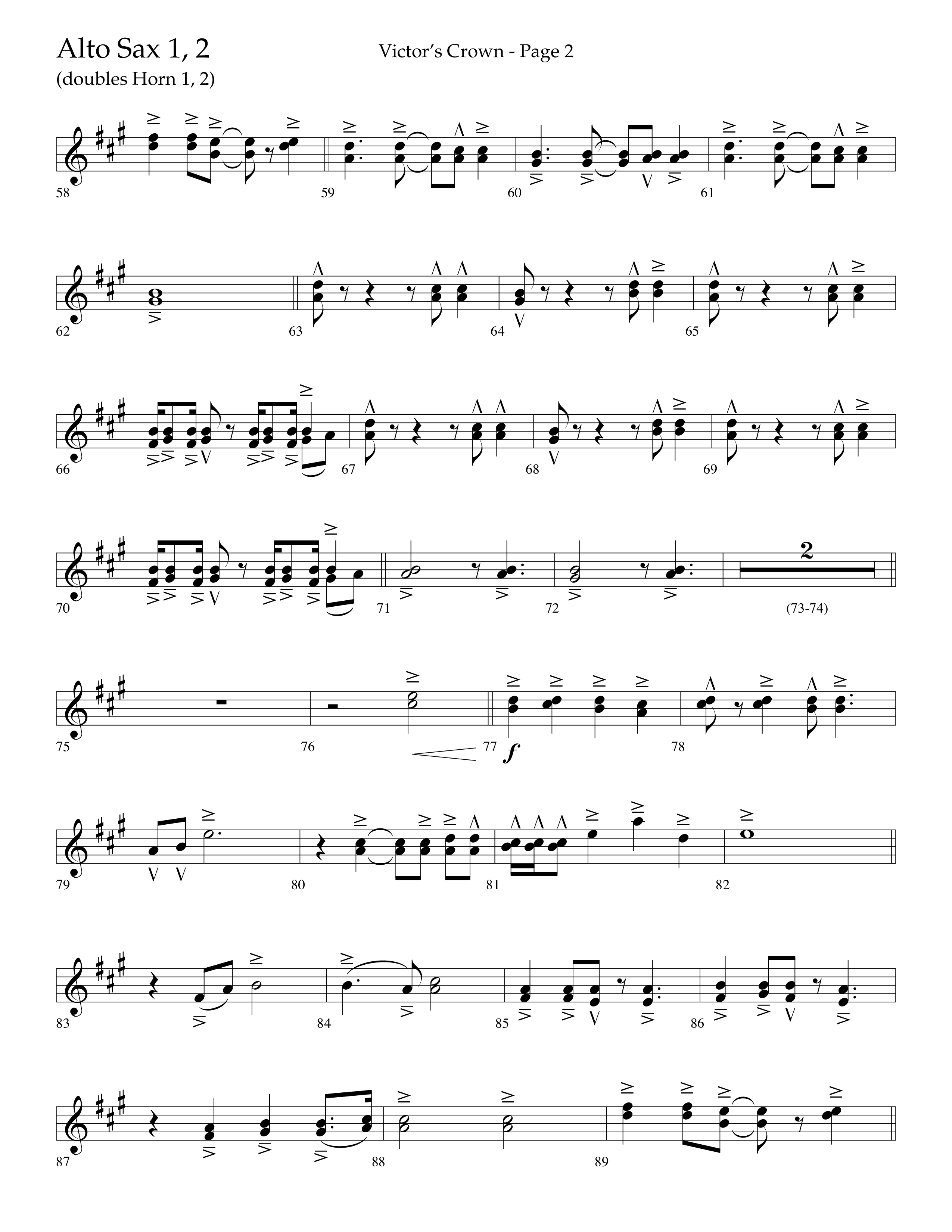 Victor's Crown (Choral Anthem SATB) Alto Sax 1/2 (Lifeway Choral / Arr. David T. Clydesdale)