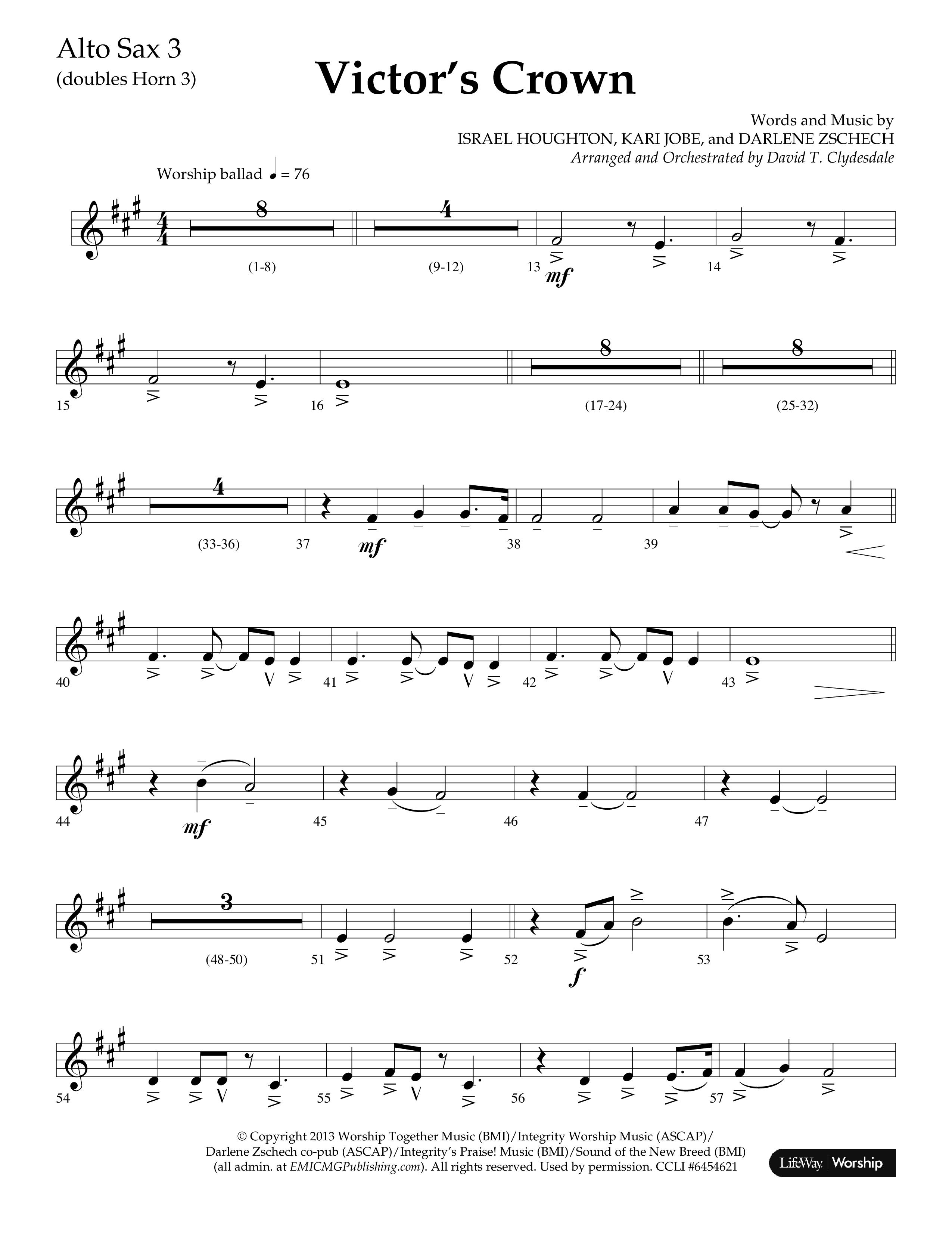 Victor's Crown (Choral Anthem SATB) Alto Sax (Lifeway Choral / Arr. David T. Clydesdale)
