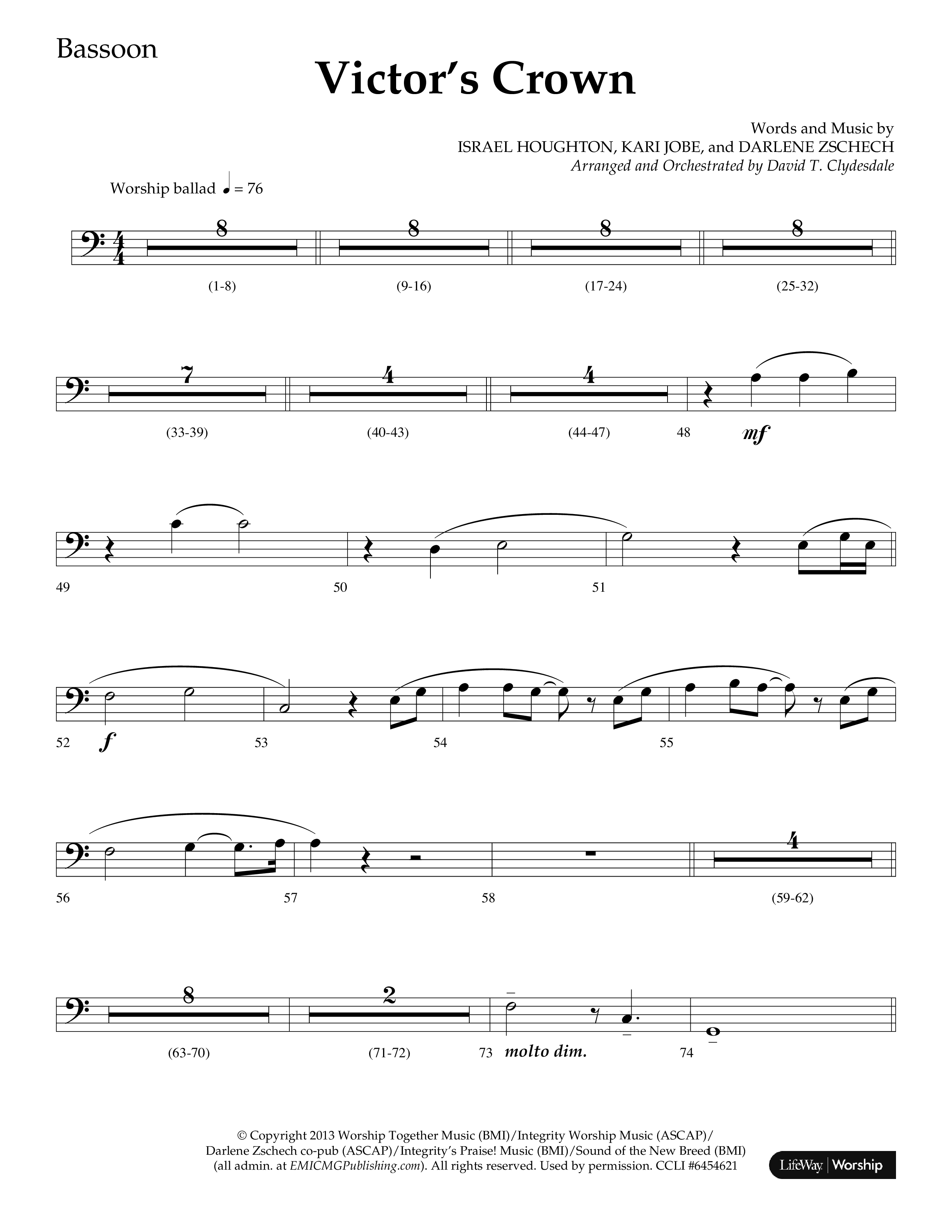 Victor's Crown (Choral Anthem SATB) Bassoon (Lifeway Choral / Arr. David T. Clydesdale)