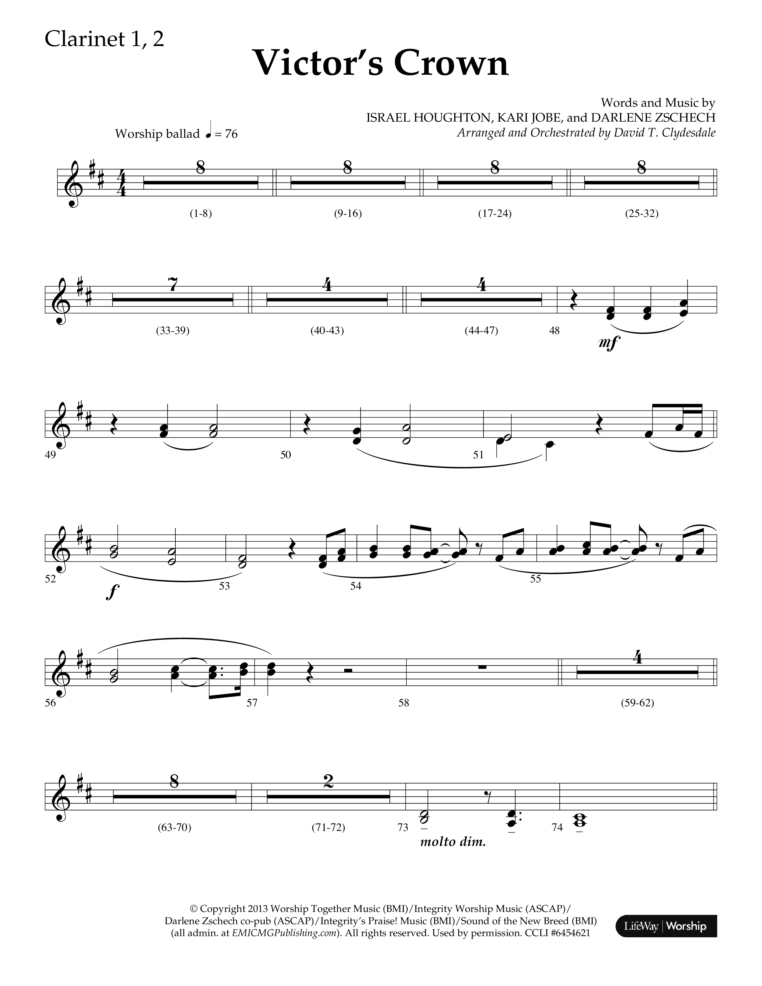 Victor's Crown (Choral Anthem SATB) Clarinet 1/2 (Lifeway Choral / Arr. David T. Clydesdale)