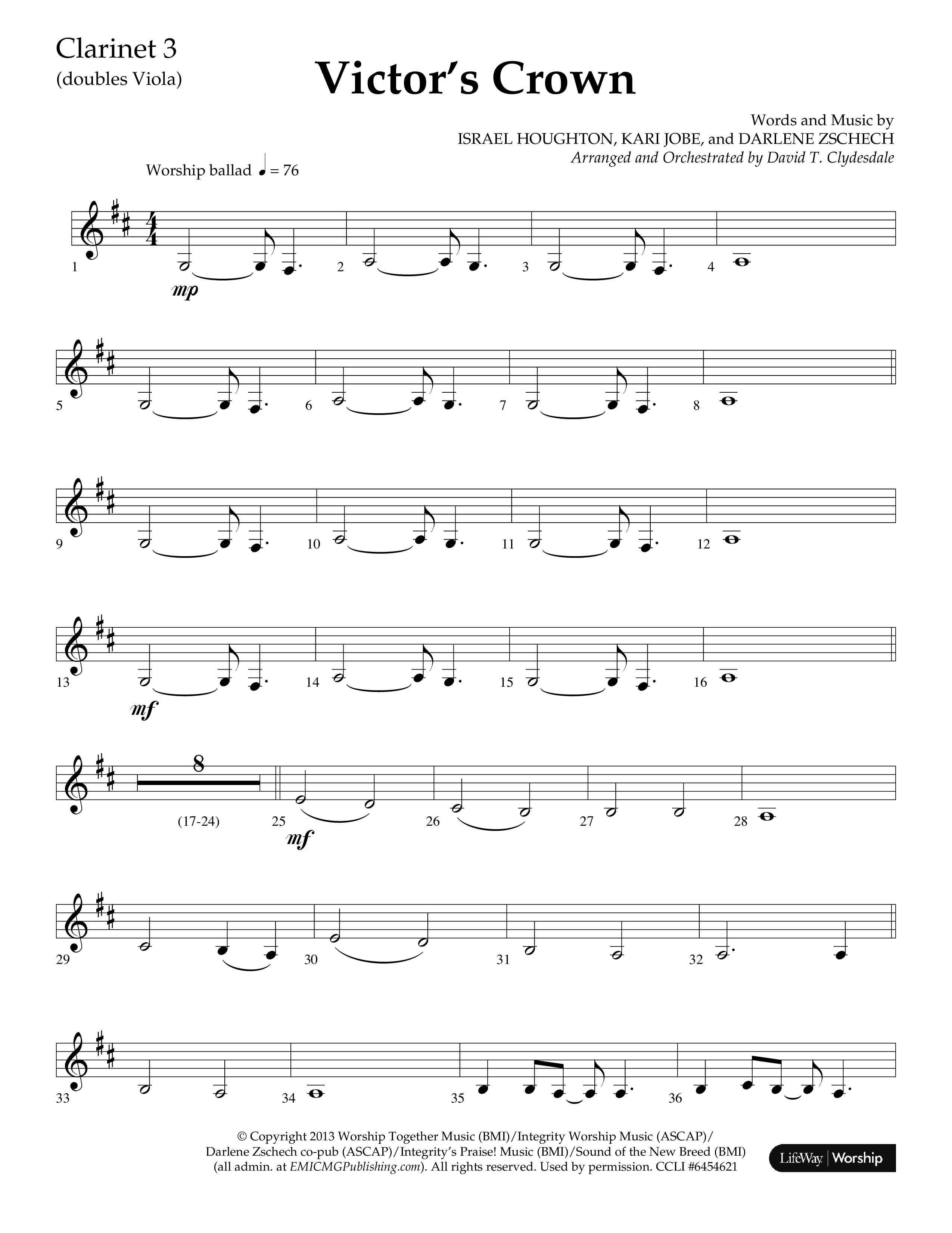 Victor's Crown (Choral Anthem SATB) Clarinet 3 (Lifeway Choral / Arr. David T. Clydesdale)