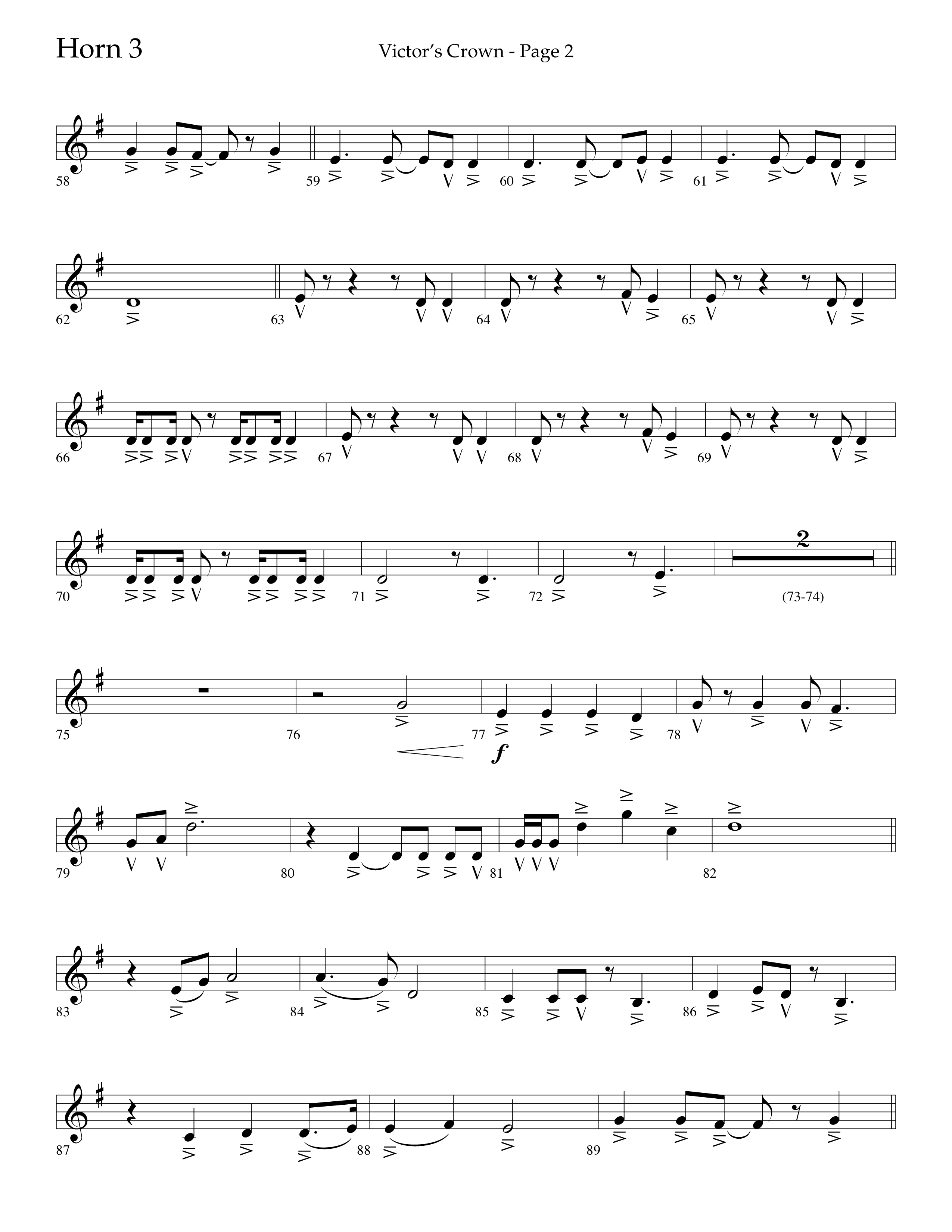 Victor's Crown (Choral Anthem SATB) French Horn 3 (Lifeway Choral / Arr. David T. Clydesdale)