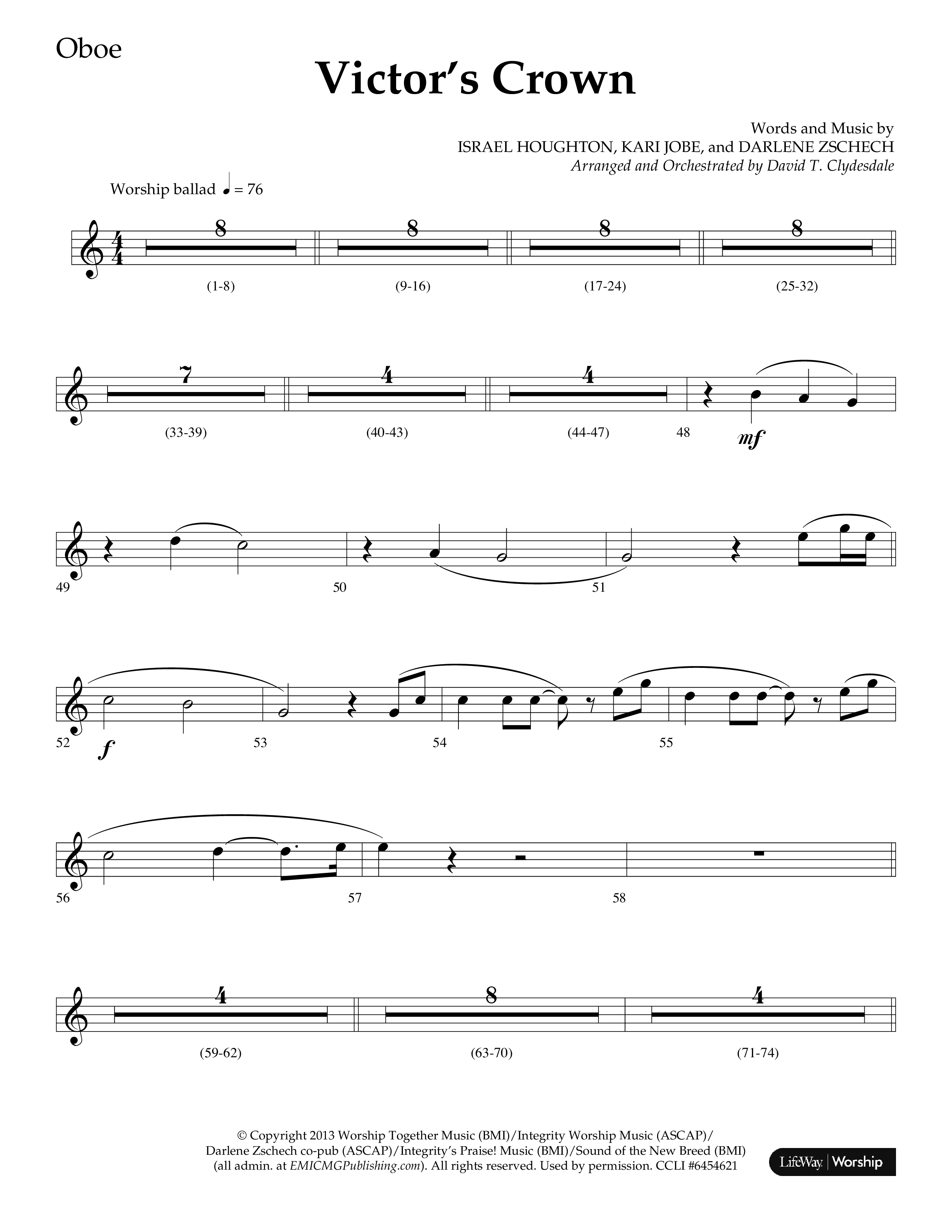 Victor's Crown (Choral Anthem SATB) Oboe (Lifeway Choral / Arr. David T. Clydesdale)