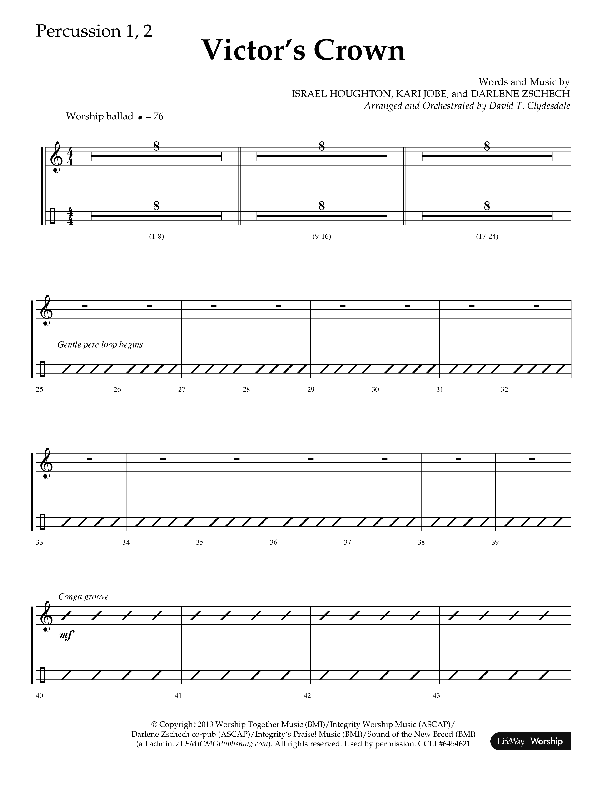 Victor's Crown (Choral Anthem SATB) Percussion 1/2 (Lifeway Choral / Arr. David T. Clydesdale)