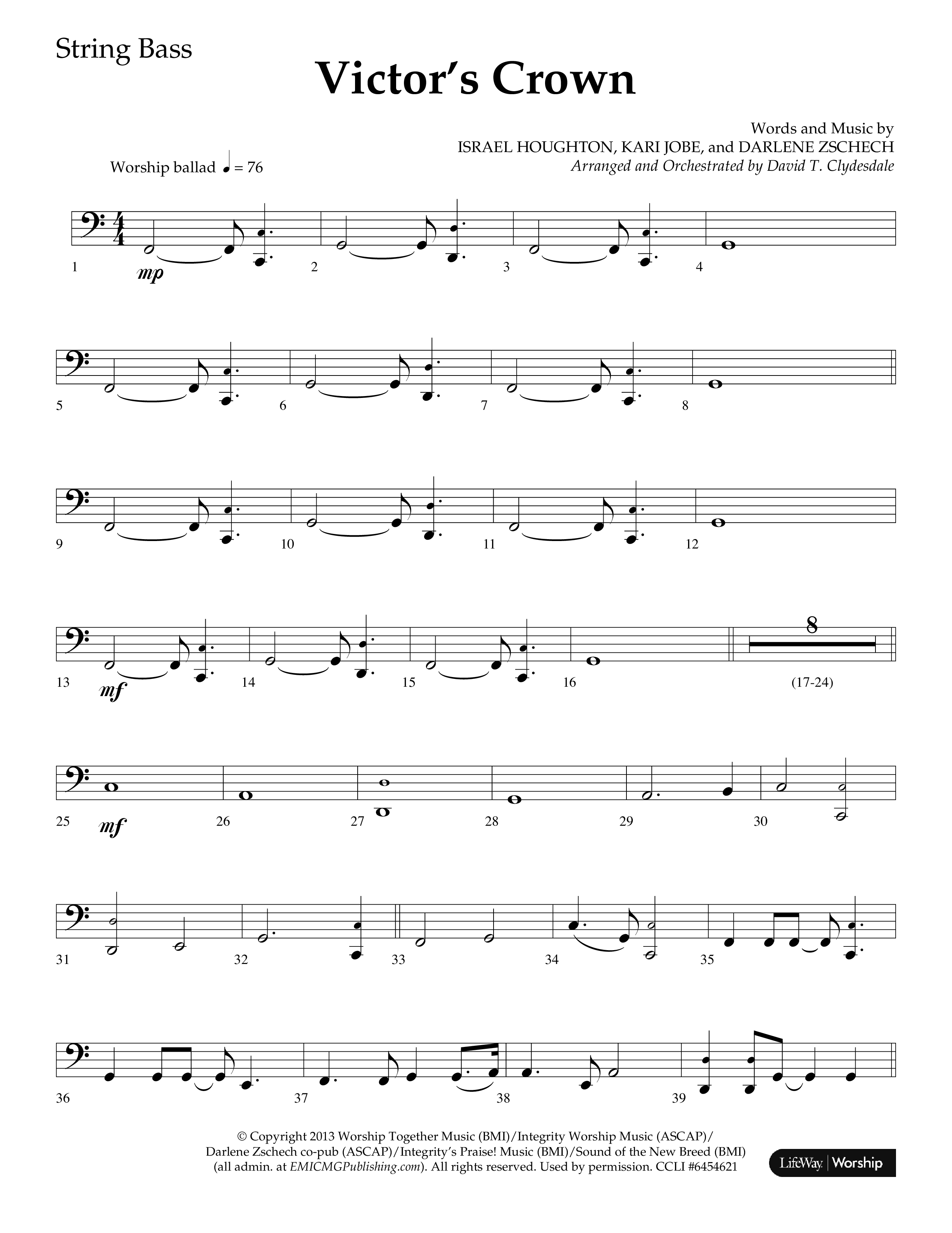 Victor's Crown (Choral Anthem SATB) String Bass (Lifeway Choral / Arr. David T. Clydesdale)