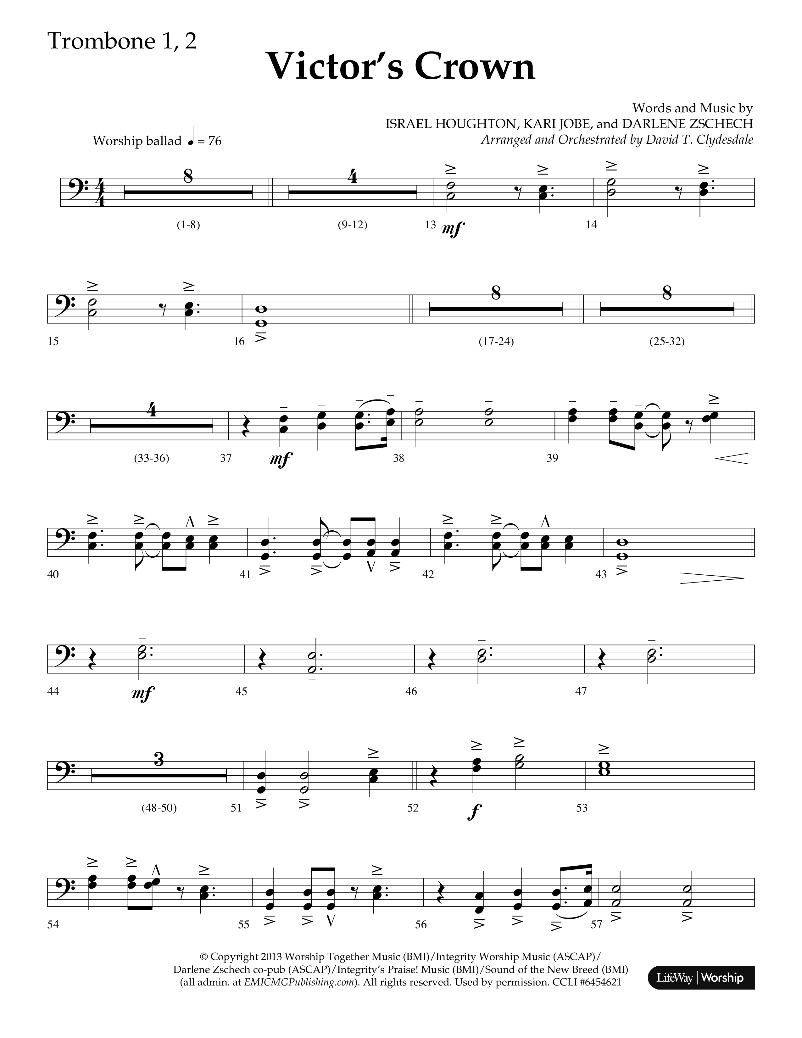 Victor's Crown (Choral Anthem SATB) Trombone 1/2 (Lifeway Choral / Arr. David T. Clydesdale)