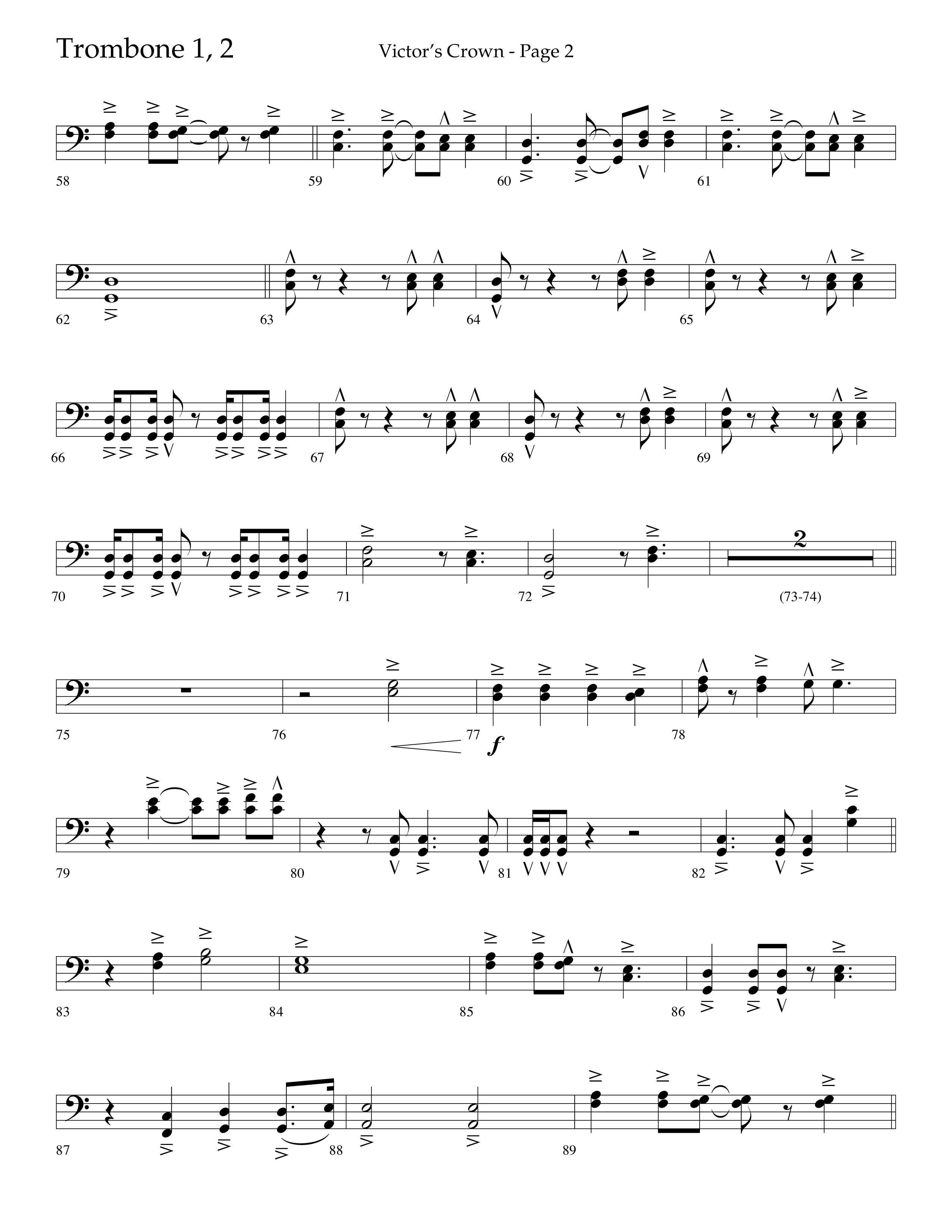 Victor's Crown (Choral Anthem SATB) Trombone 1/2 (Lifeway Choral / Arr. David T. Clydesdale)