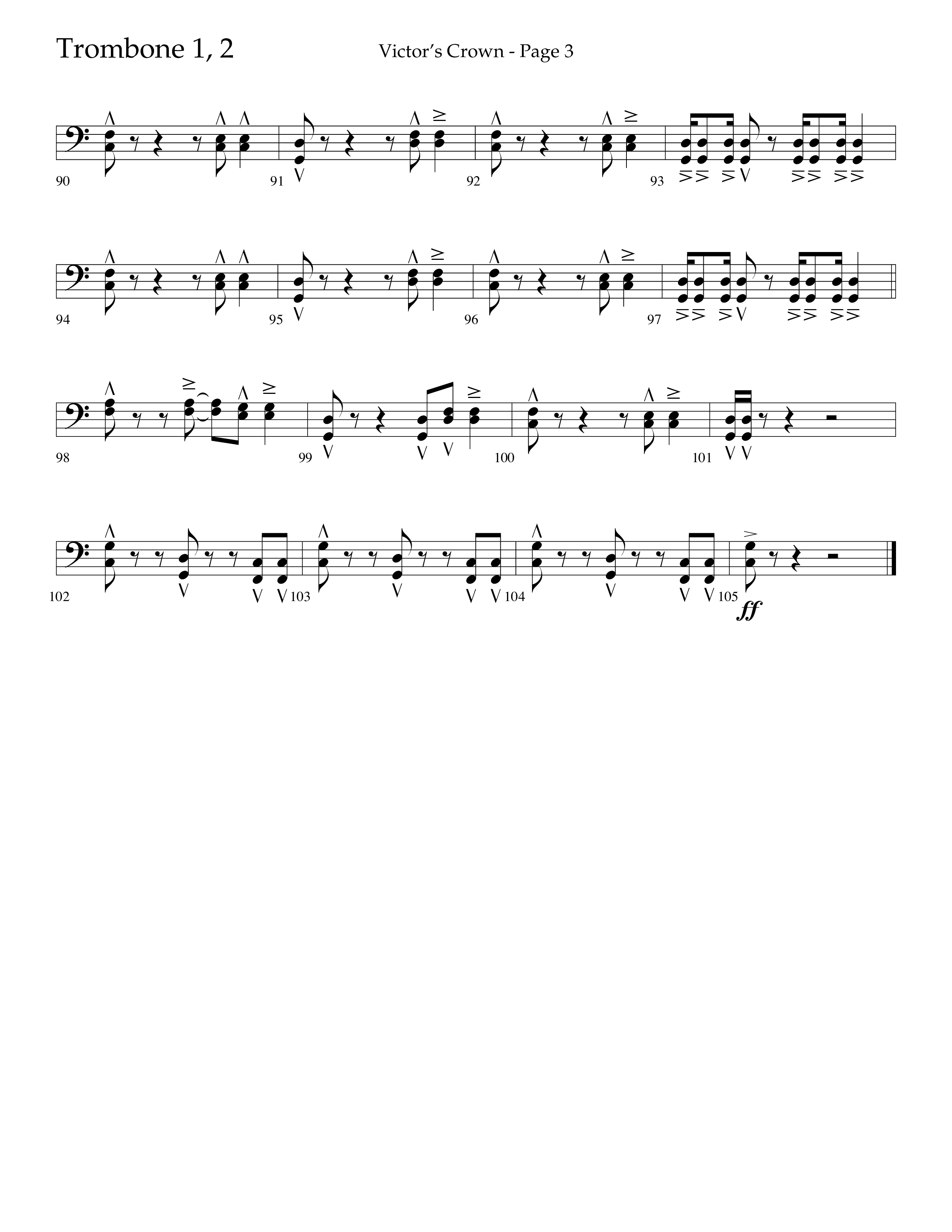 Victor's Crown (Choral Anthem SATB) Trombone 1/2 (Lifeway Choral / Arr. David T. Clydesdale)