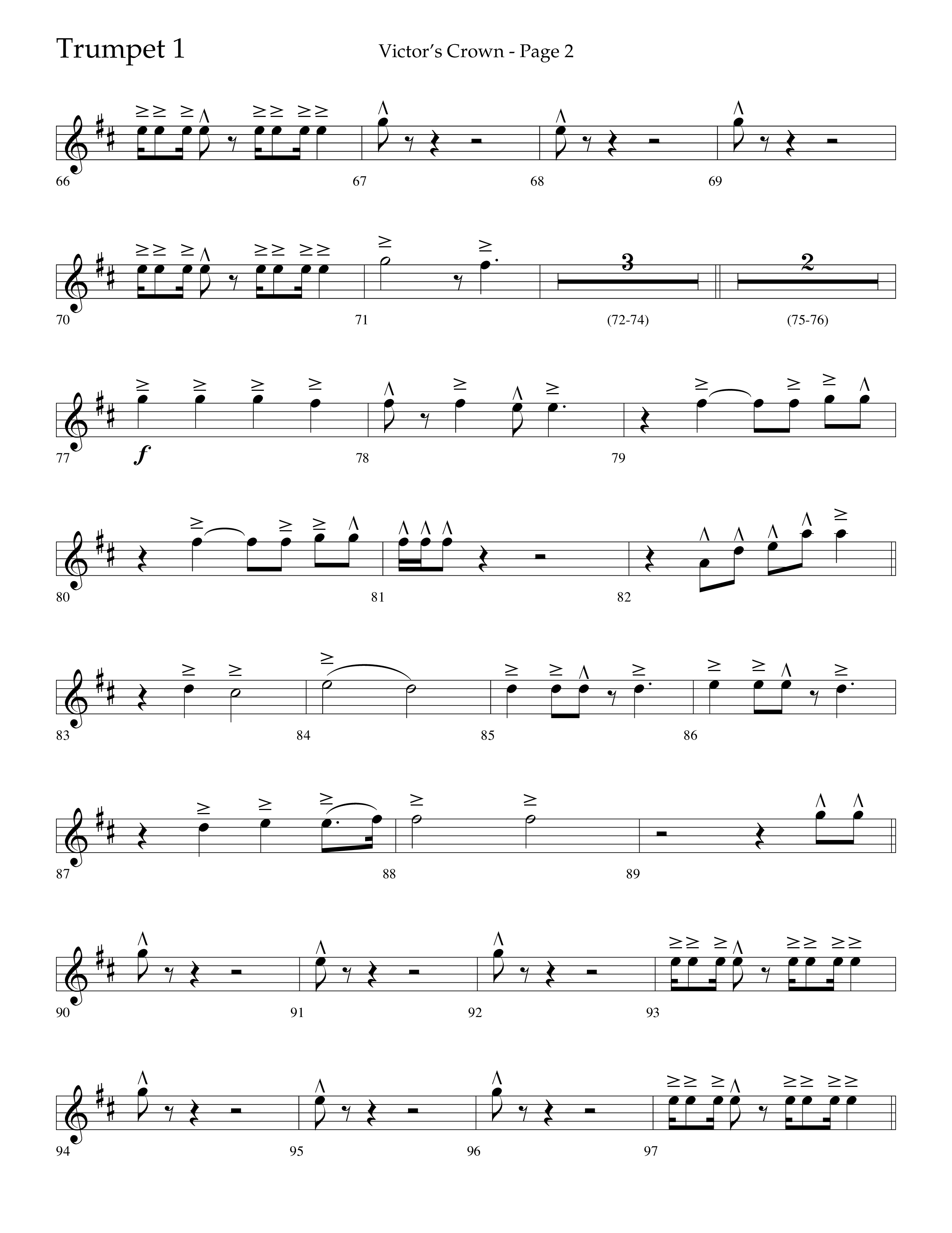 Victor's Crown (Choral Anthem SATB) Trumpet 1 (Lifeway Choral / Arr. David T. Clydesdale)