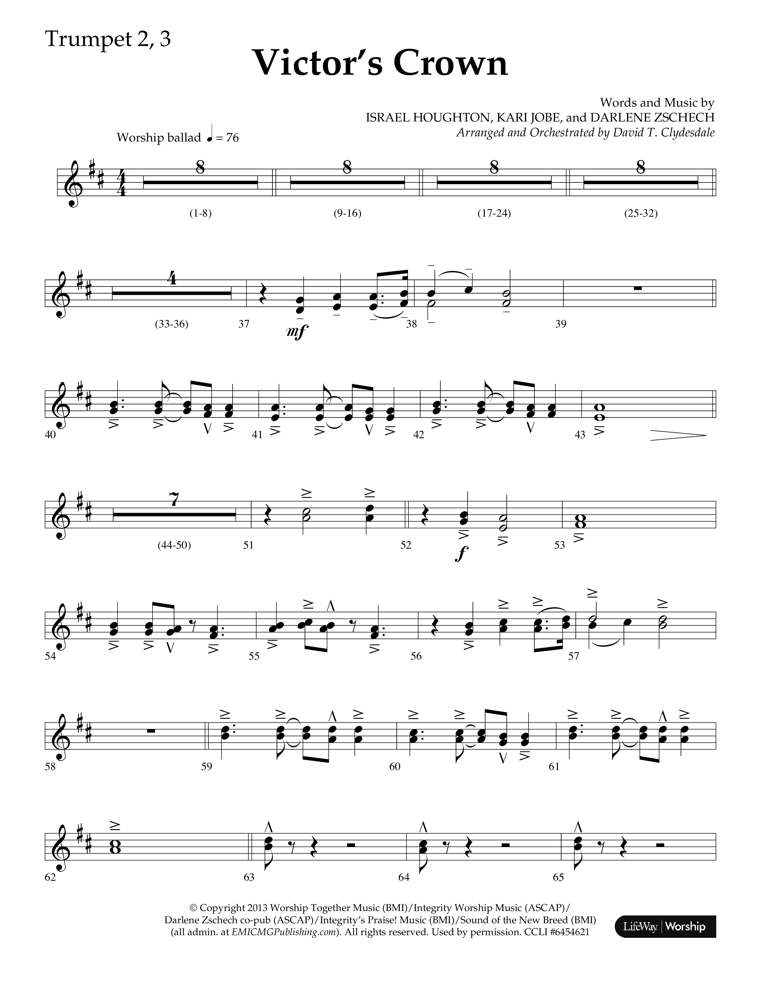 Victor's Crown (Choral Anthem SATB) Trumpet 2/3 (Lifeway Choral / Arr. David T. Clydesdale)