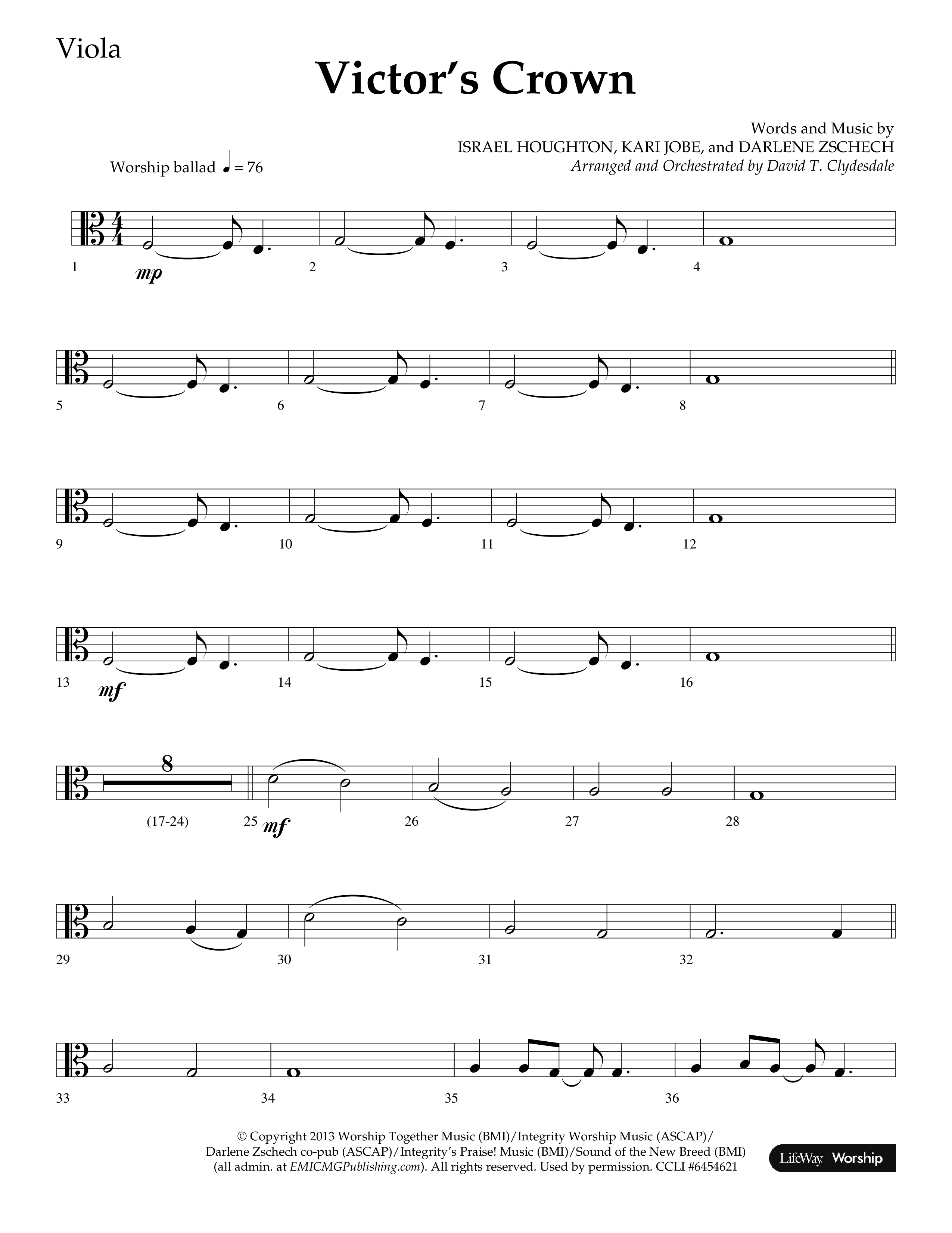 Victor's Crown (Choral Anthem SATB) Viola (Lifeway Choral / Arr. David T. Clydesdale)