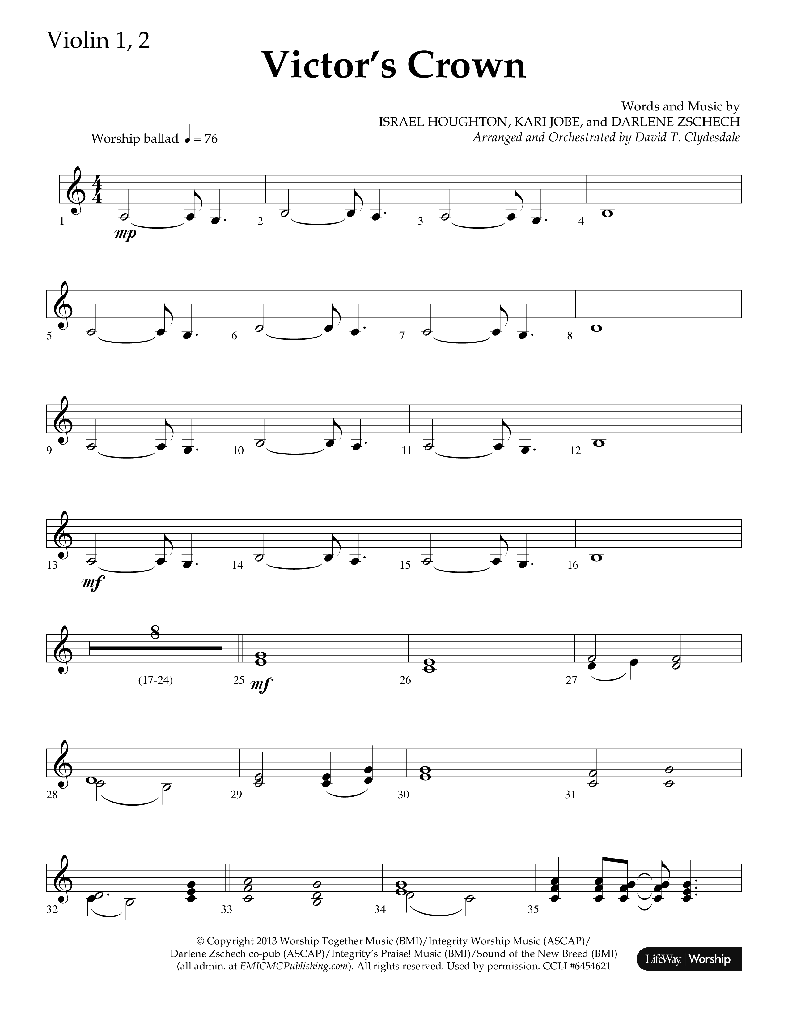 Victor's Crown (Choral Anthem SATB) Violin 1/2 (Lifeway Choral / Arr. David T. Clydesdale)