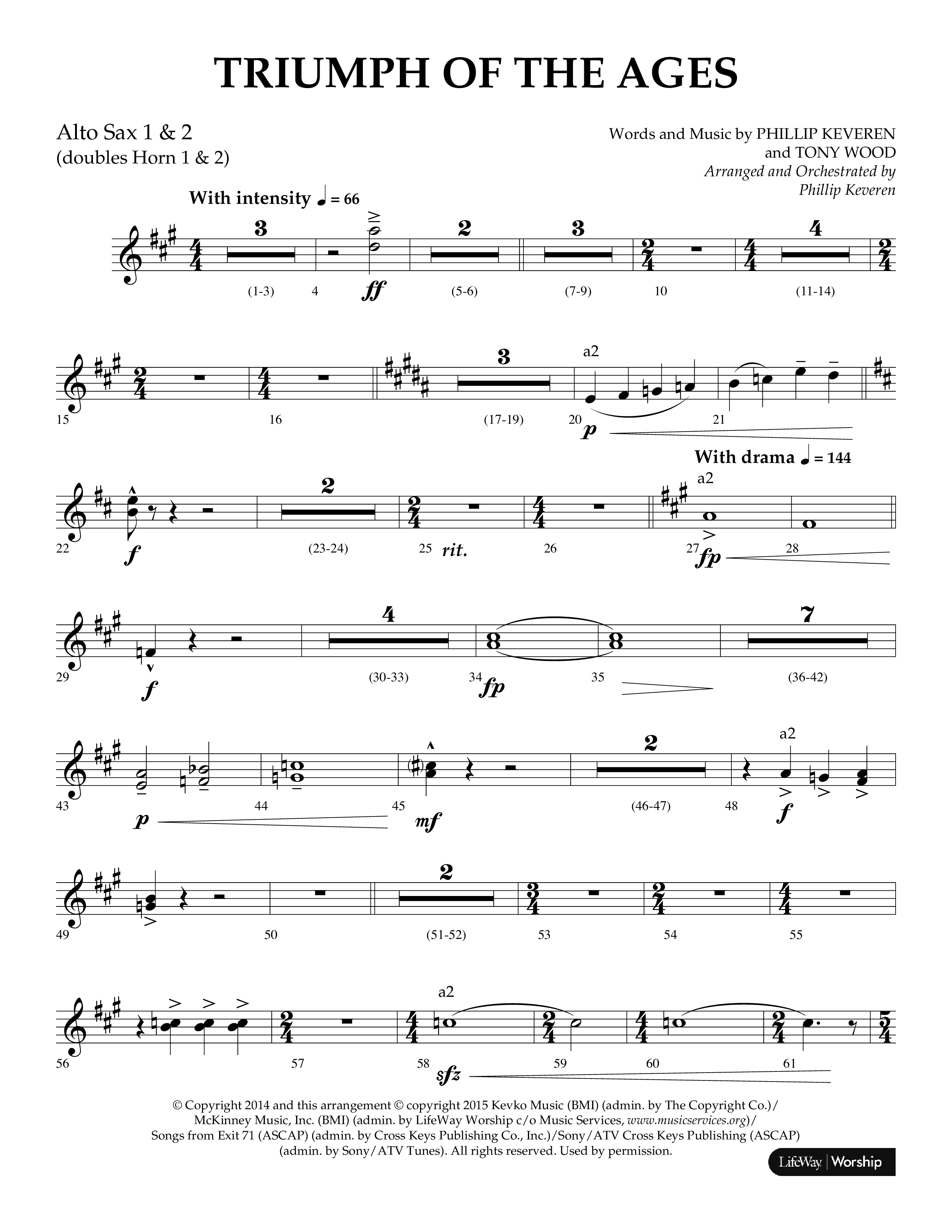 Triumph Of The Ages (Choral Anthem SATB) Alto Sax 1/2 (Lifeway Choral / Arr. Phillip Keveren)