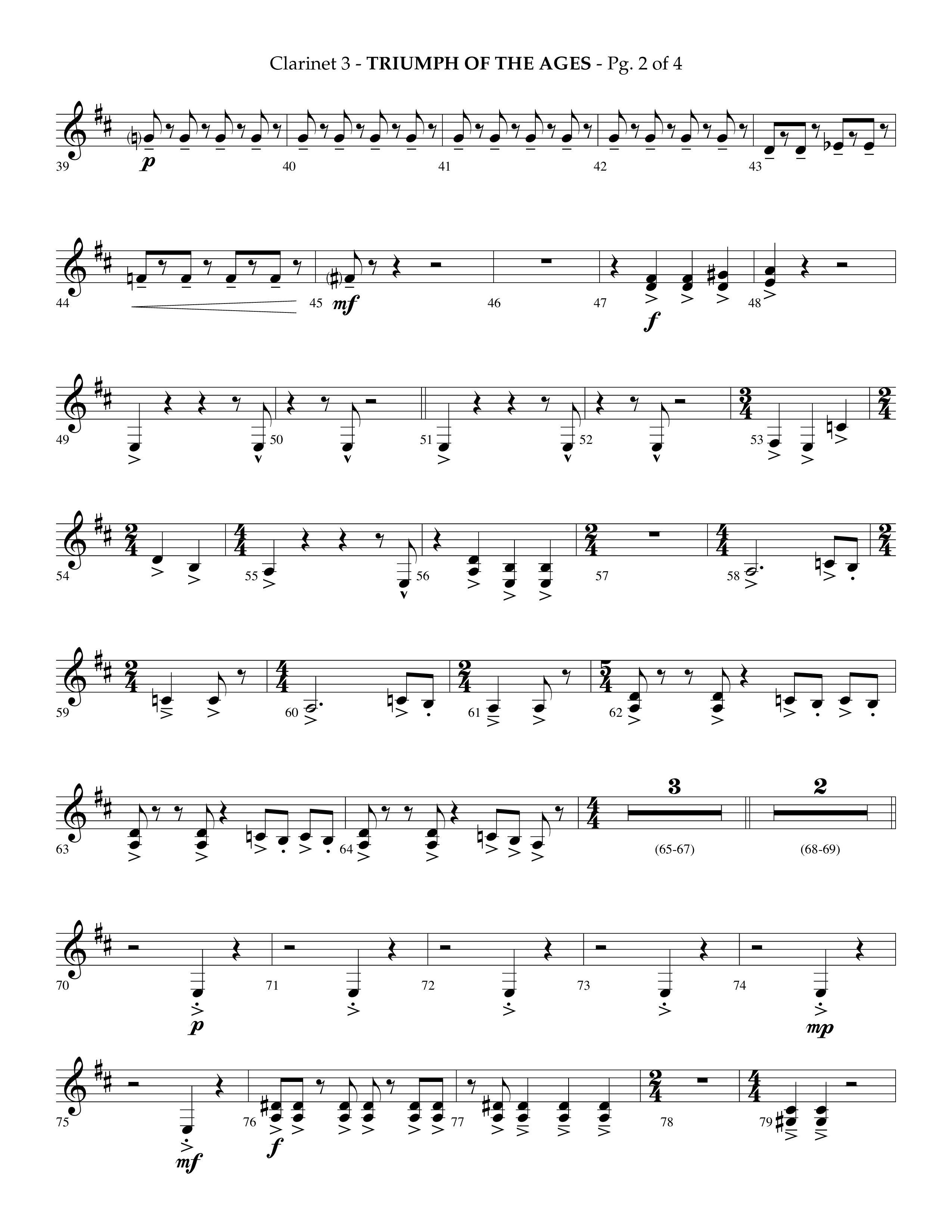 Triumph Of The Ages (Choral Anthem SATB) Clarinet 3 (Lifeway Choral / Arr. Phillip Keveren)