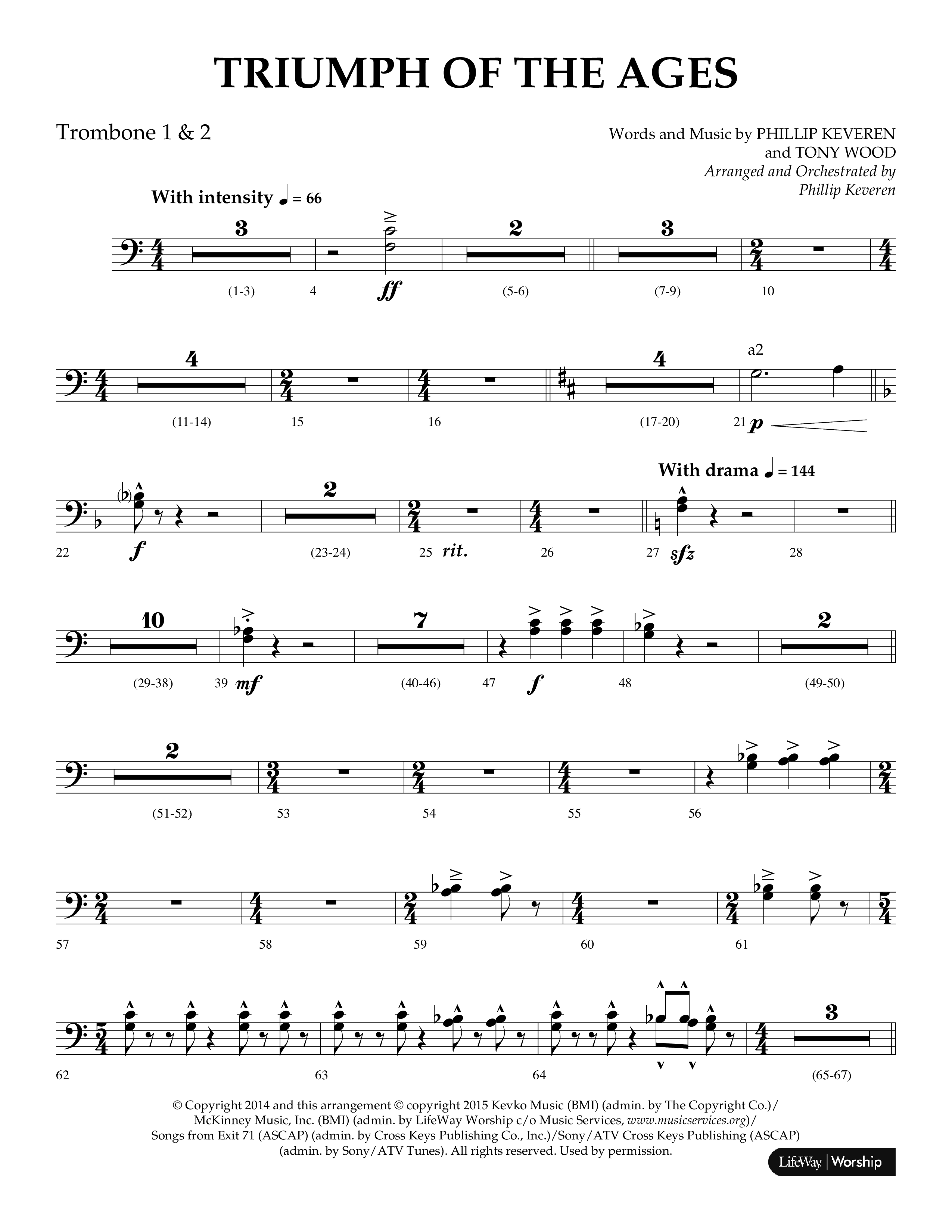 Triumph Of The Ages (Choral Anthem SATB) Trombone 1/2 (Lifeway Choral / Arr. Phillip Keveren)