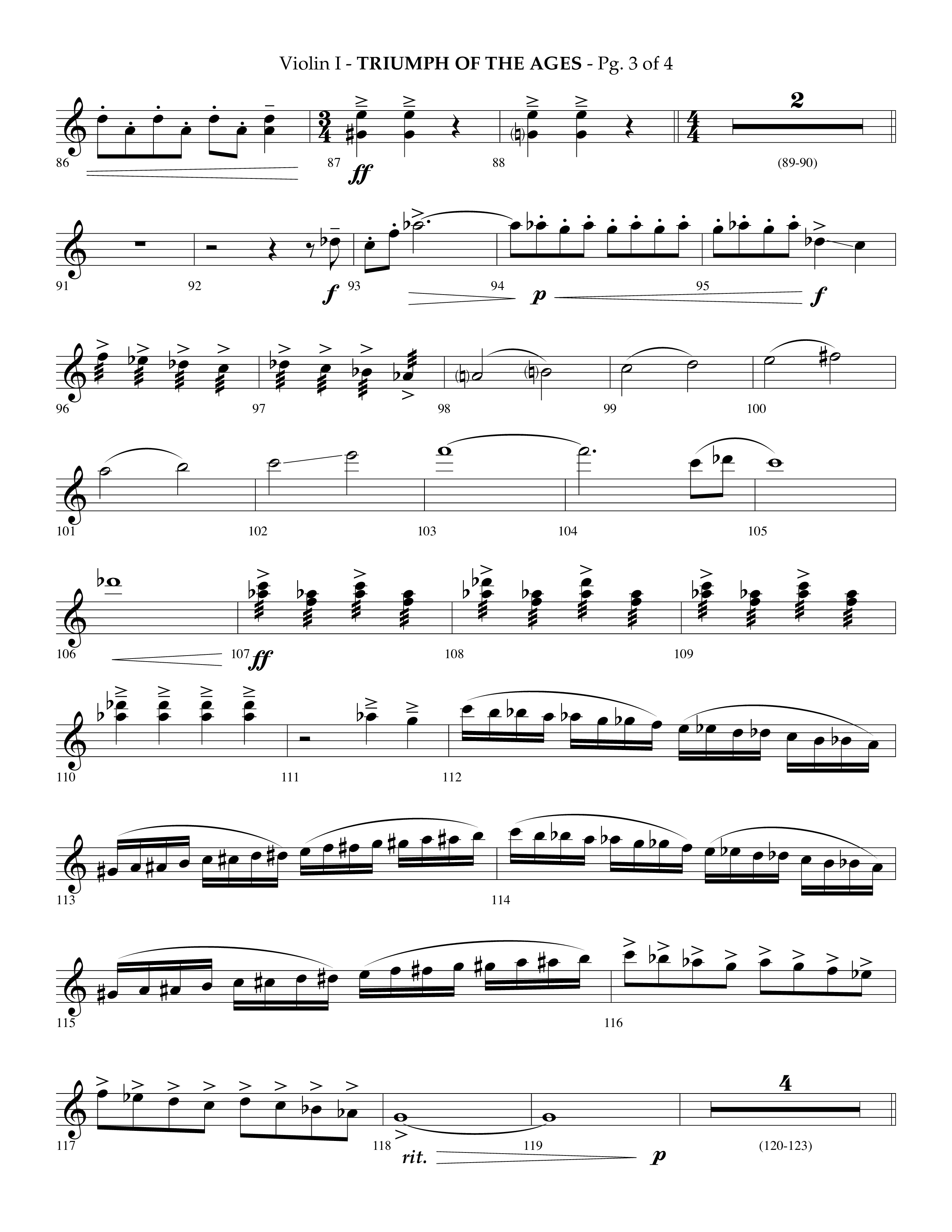 Triumph Of The Ages (Choral Anthem SATB) Violin 1 (Lifeway Choral / Arr. Phillip Keveren)