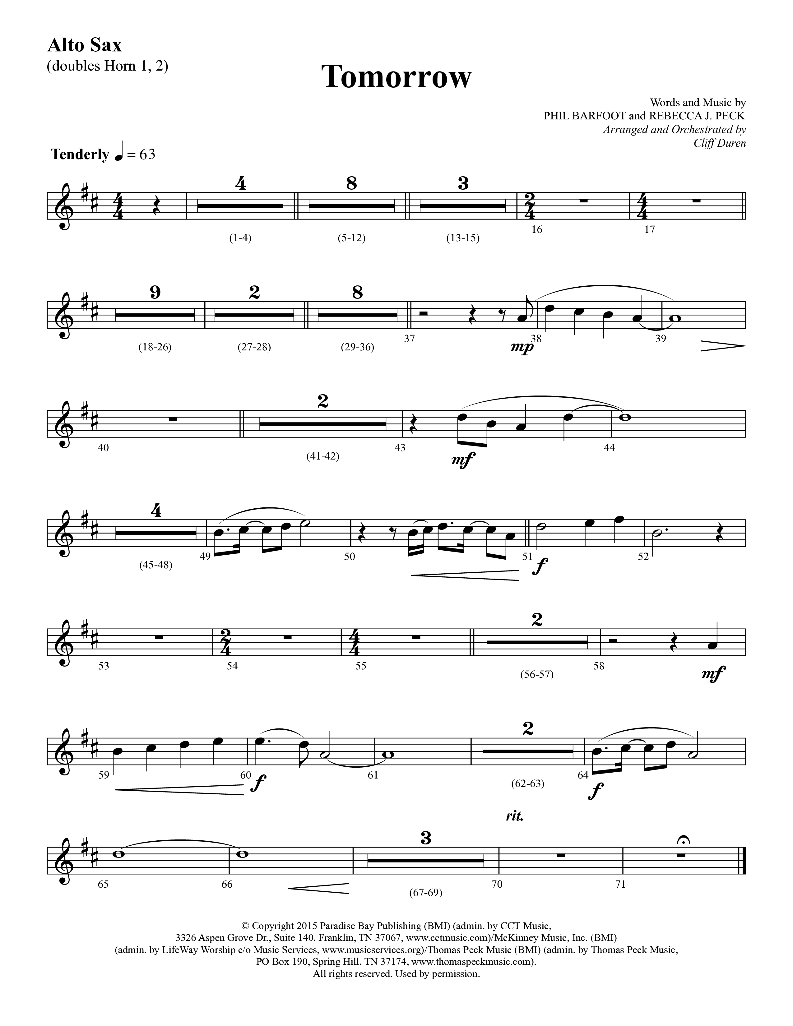 Tomorrow (Choral Anthem SATB) Alto Sax (Lifeway Choral / Arr. Cliff Duren)