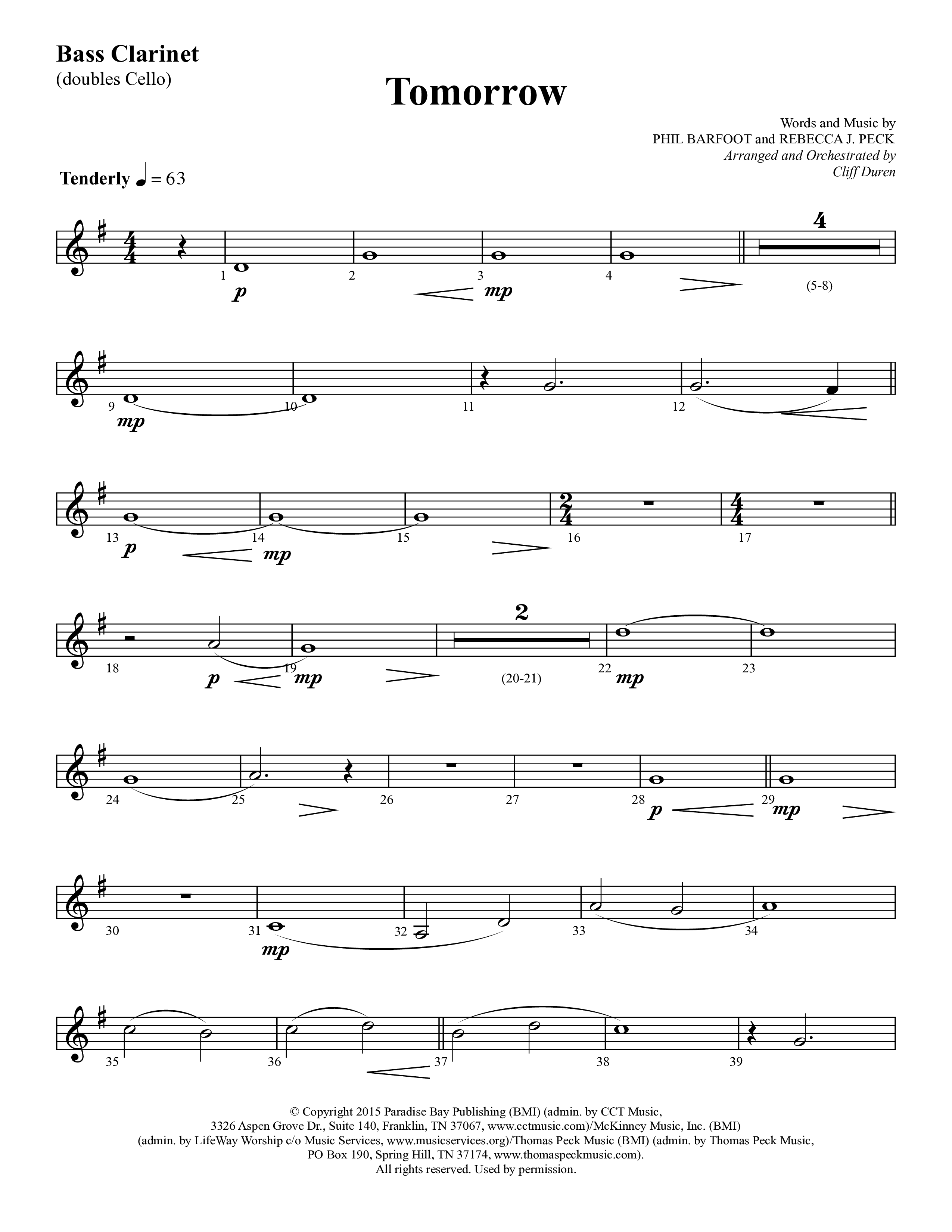 Tomorrow (Choral Anthem SATB) Bass Clarinet (Lifeway Choral / Arr. Cliff Duren)