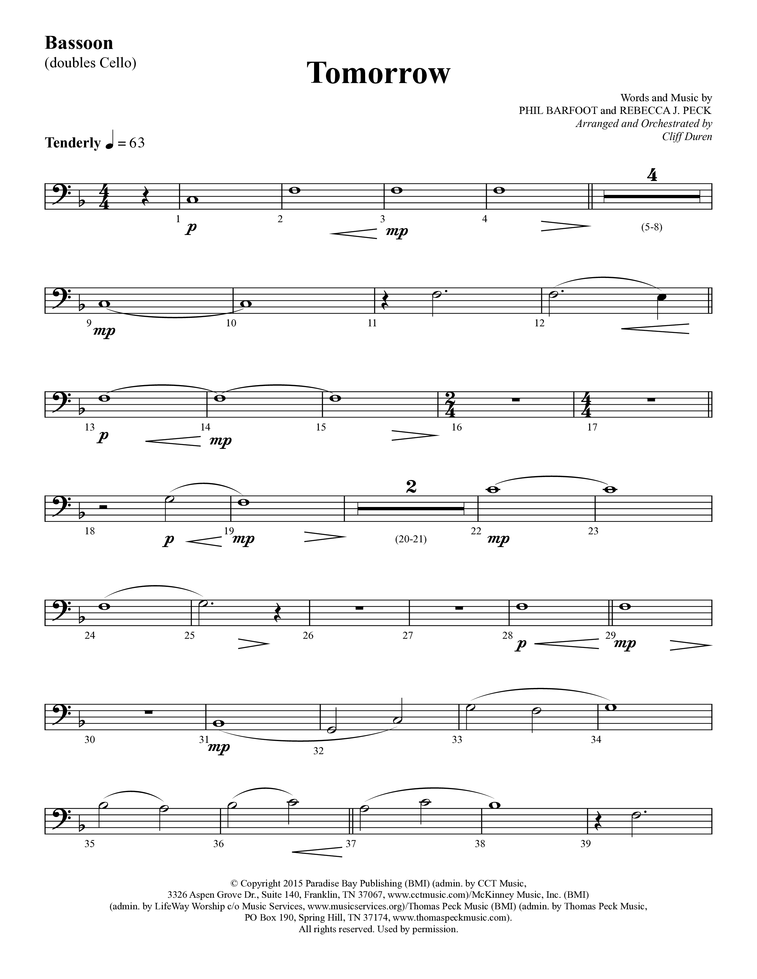 Tomorrow (Choral Anthem SATB) Bassoon (Lifeway Choral / Arr. Cliff Duren)
