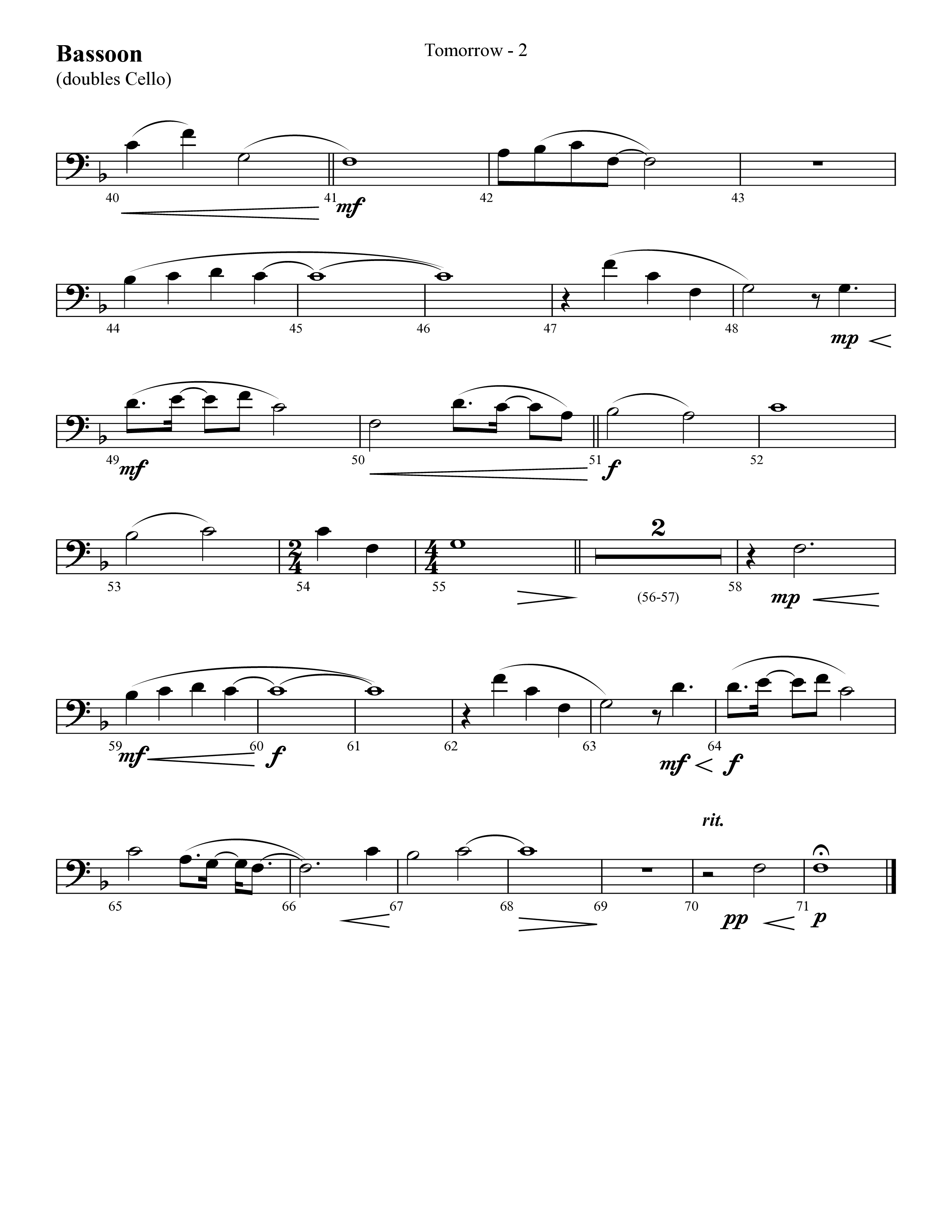 Tomorrow (Choral Anthem SATB) Bassoon (Lifeway Choral / Arr. Cliff Duren)