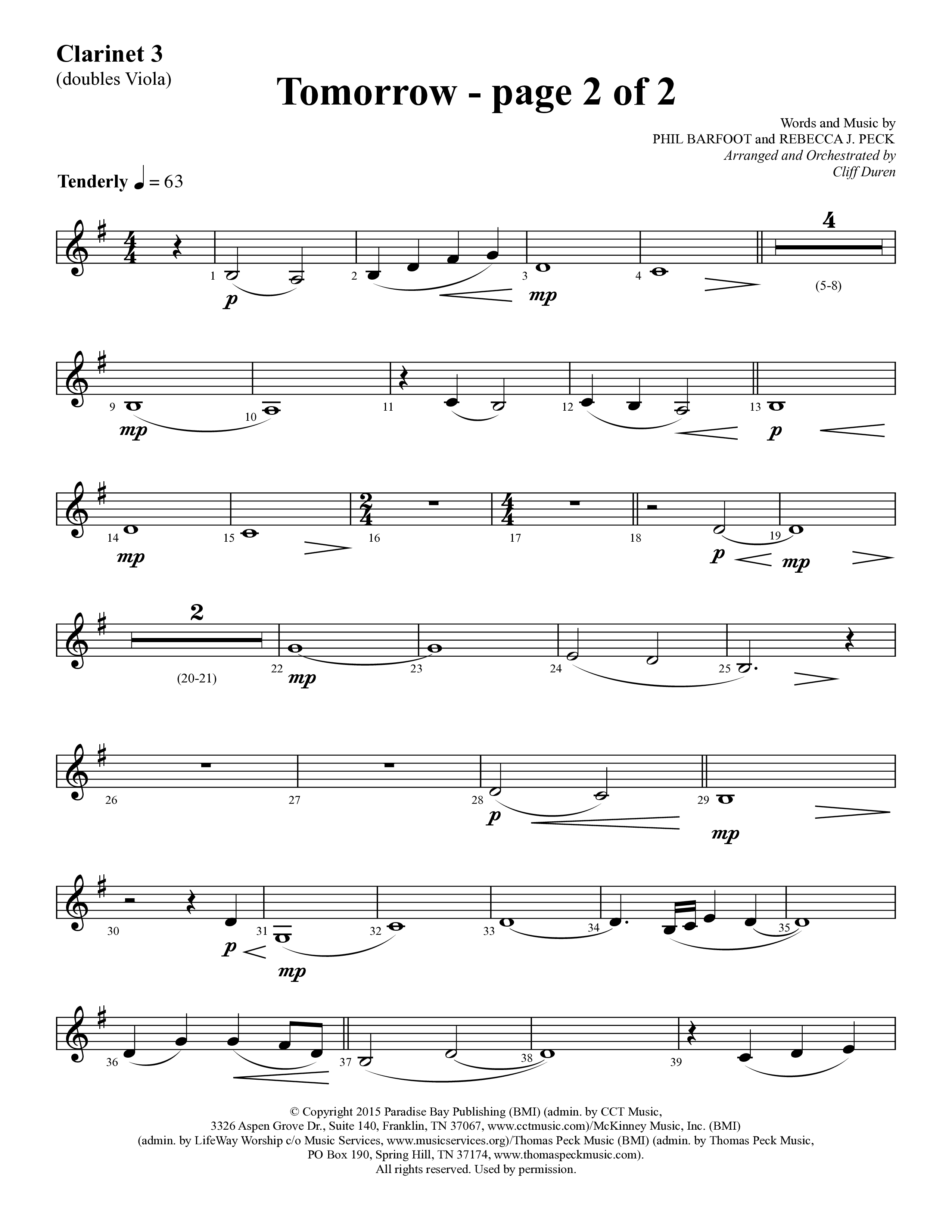 Tomorrow (Choral Anthem SATB) Clarinet 3 (Lifeway Choral / Arr. Cliff Duren)