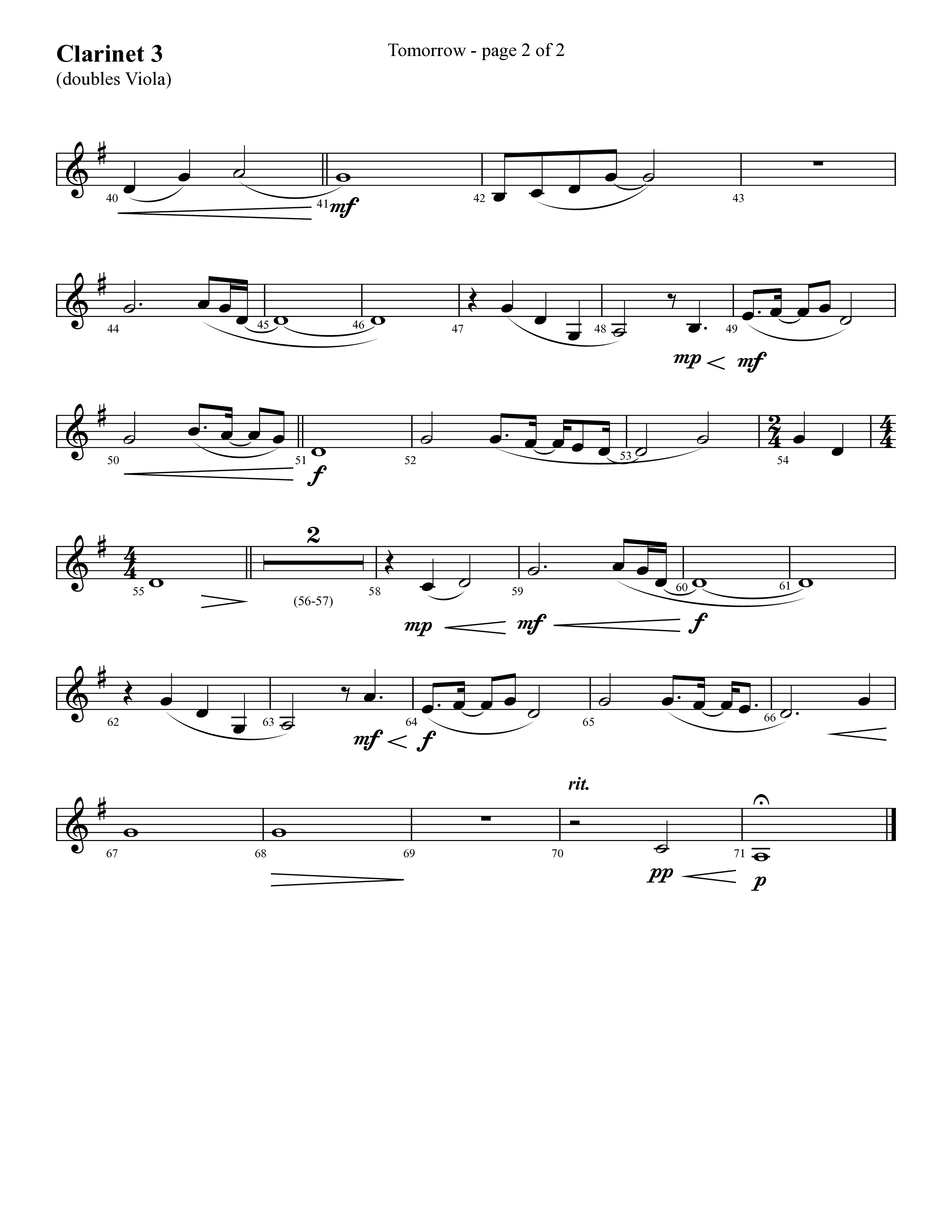 Tomorrow (Choral Anthem SATB) Clarinet 3 (Lifeway Choral / Arr. Cliff Duren)