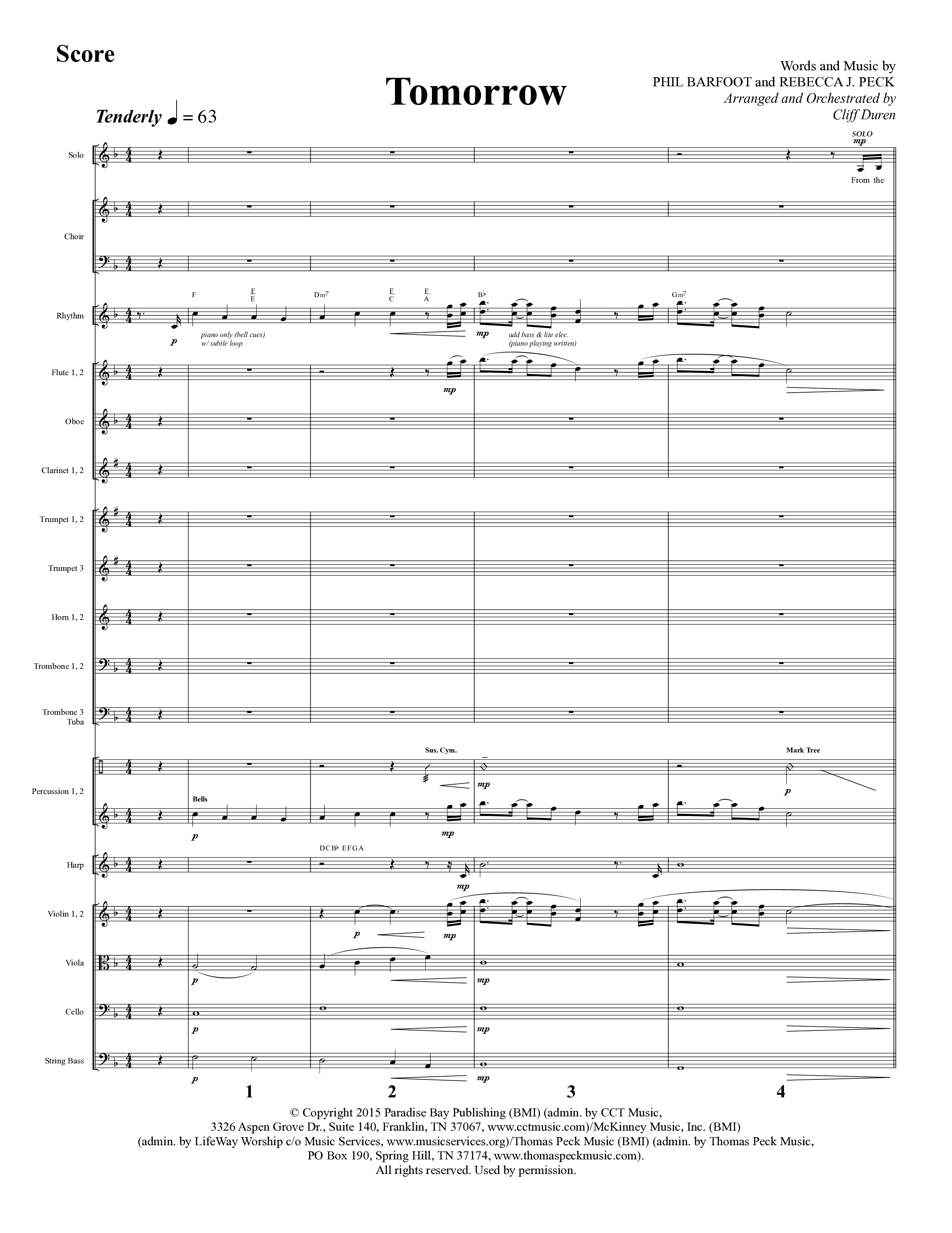 Tomorrow (Choral Anthem SATB) Orchestration (Lifeway Choral / Arr. Cliff Duren)