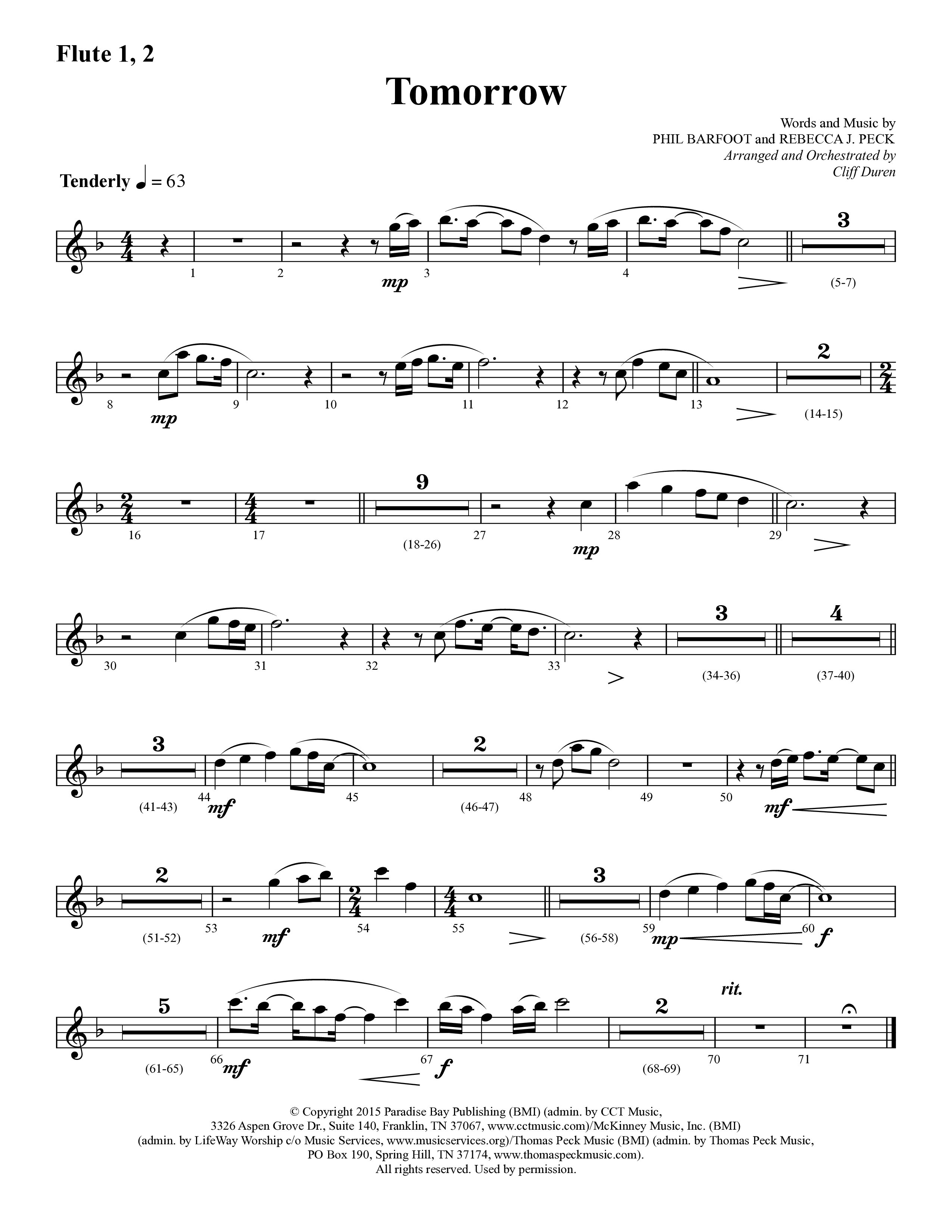 Tomorrow (Choral Anthem SATB) Flute 1/2 (Lifeway Choral / Arr. Cliff Duren)