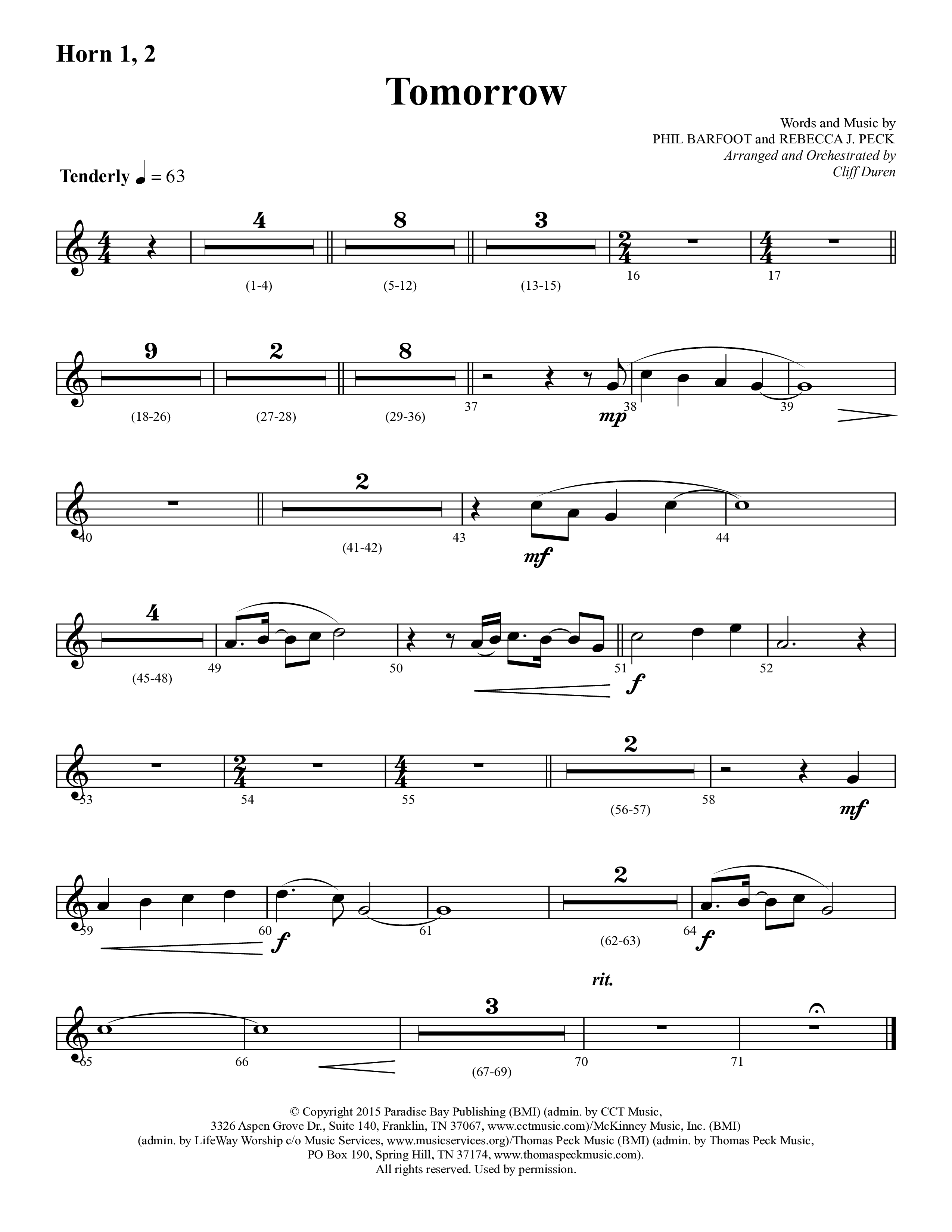 Tomorrow (Choral Anthem SATB) French Horn 1/2 (Lifeway Choral / Arr. Cliff Duren)