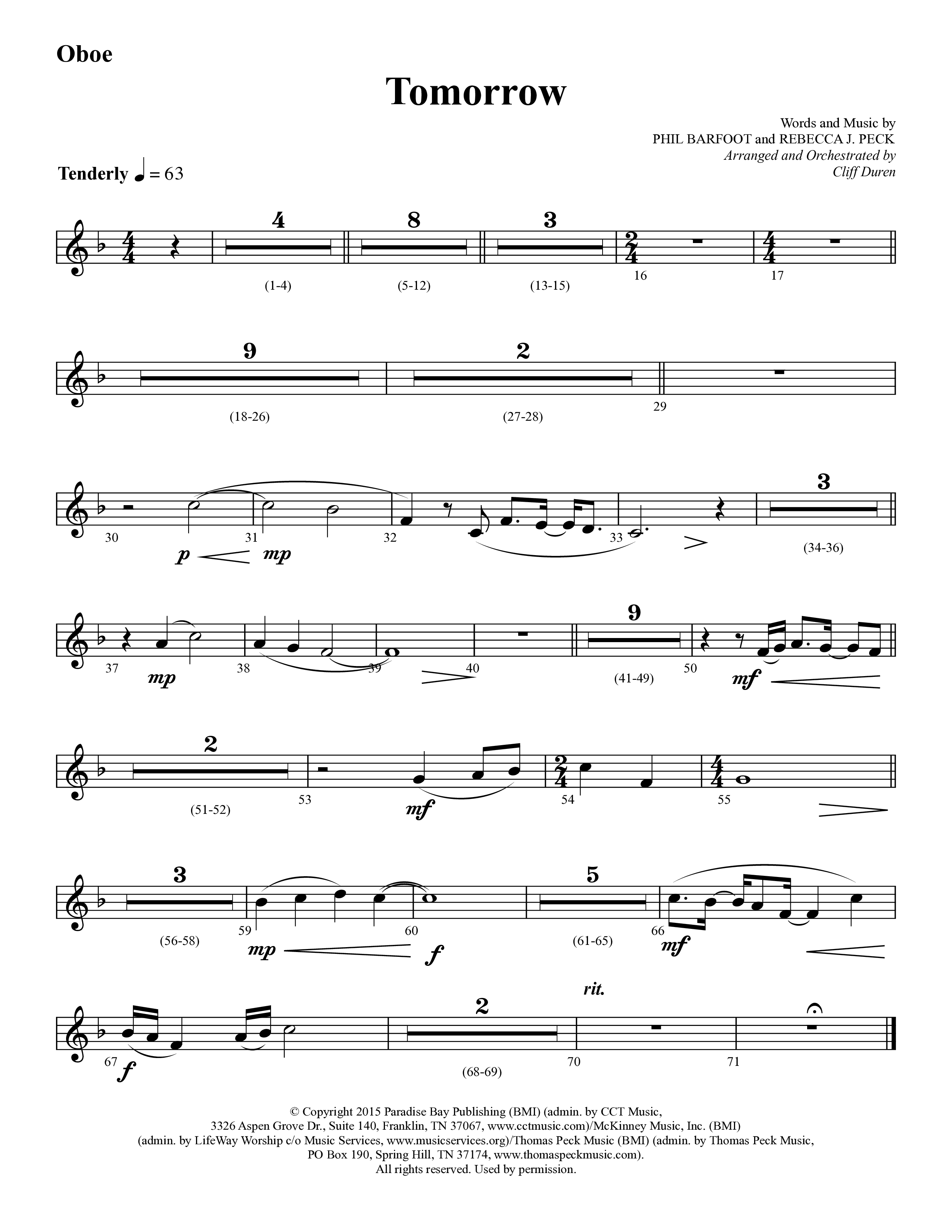 Tomorrow (Choral Anthem SATB) Oboe (Lifeway Choral / Arr. Cliff Duren)