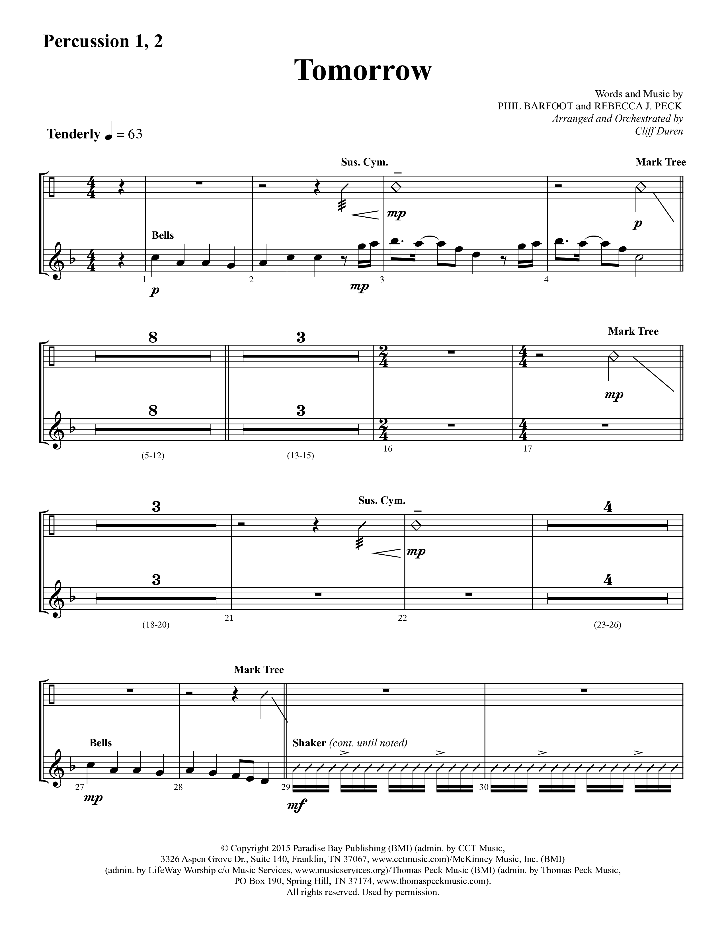Tomorrow (Choral Anthem SATB) Percussion 1/2 (Lifeway Choral / Arr. Cliff Duren)