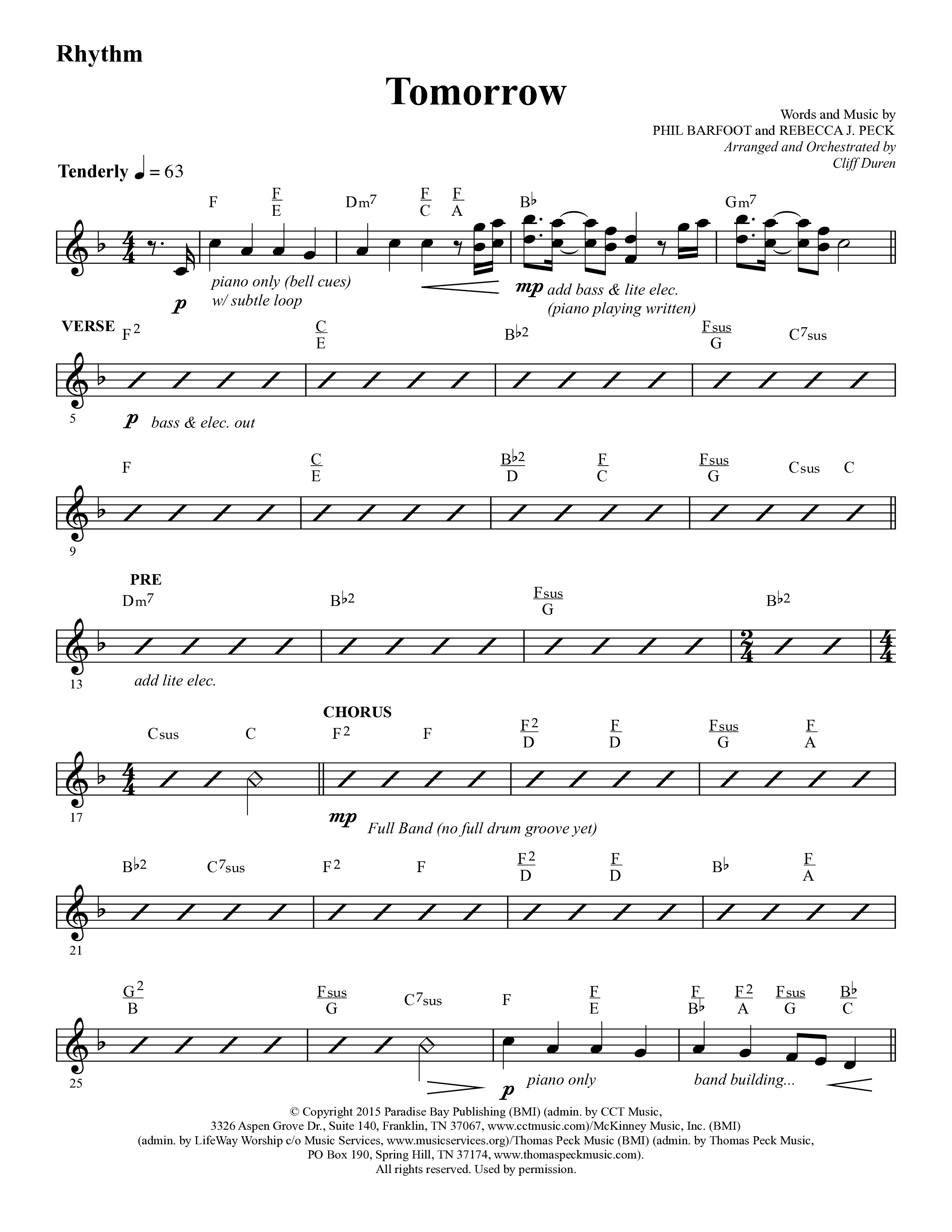 Tomorrow (Choral Anthem SATB) Lead Melody & Rhythm (Lifeway Choral / Arr. Cliff Duren)
