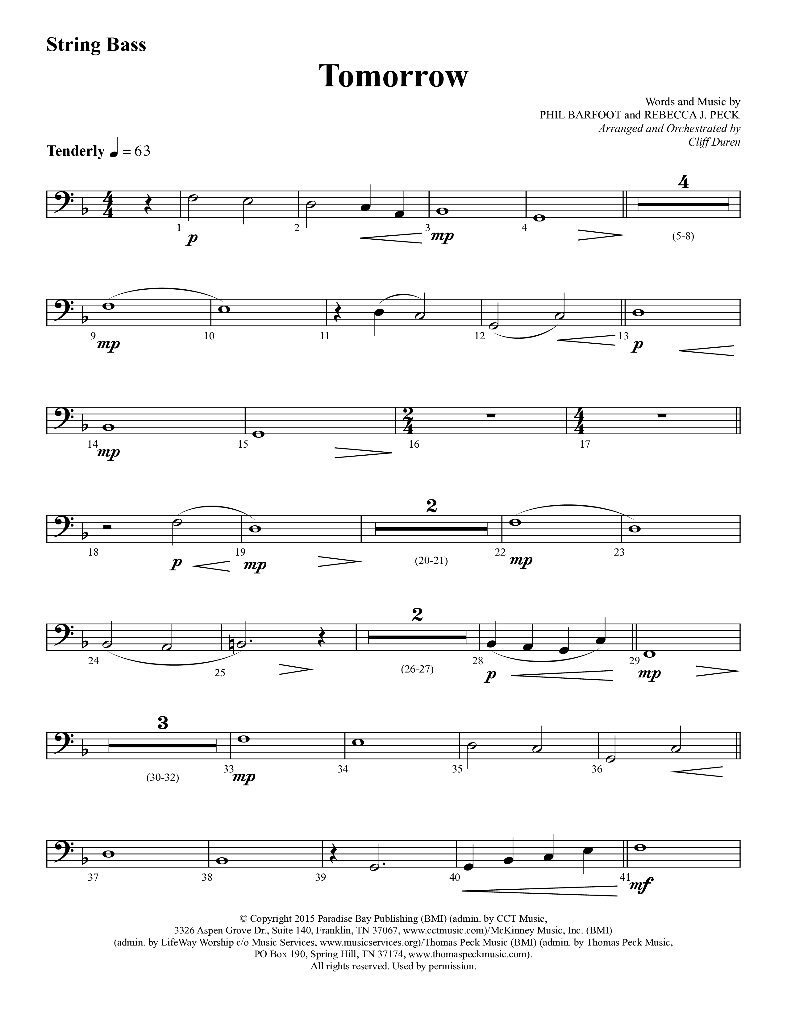 Tomorrow (Choral Anthem SATB) String Bass (Lifeway Choral / Arr. Cliff Duren)