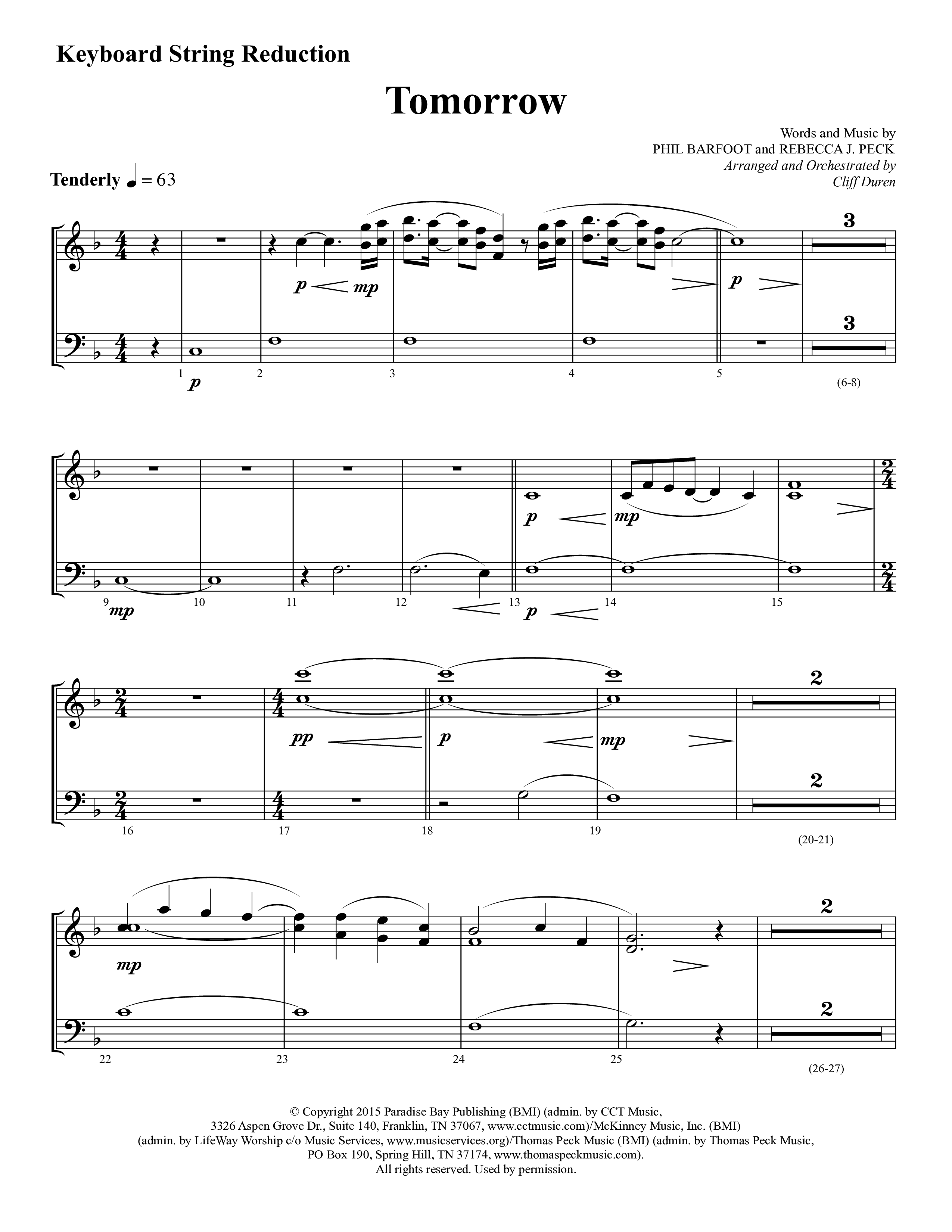 Tomorrow (Choral Anthem SATB) String Reduction (Lifeway Choral / Arr. Cliff Duren)