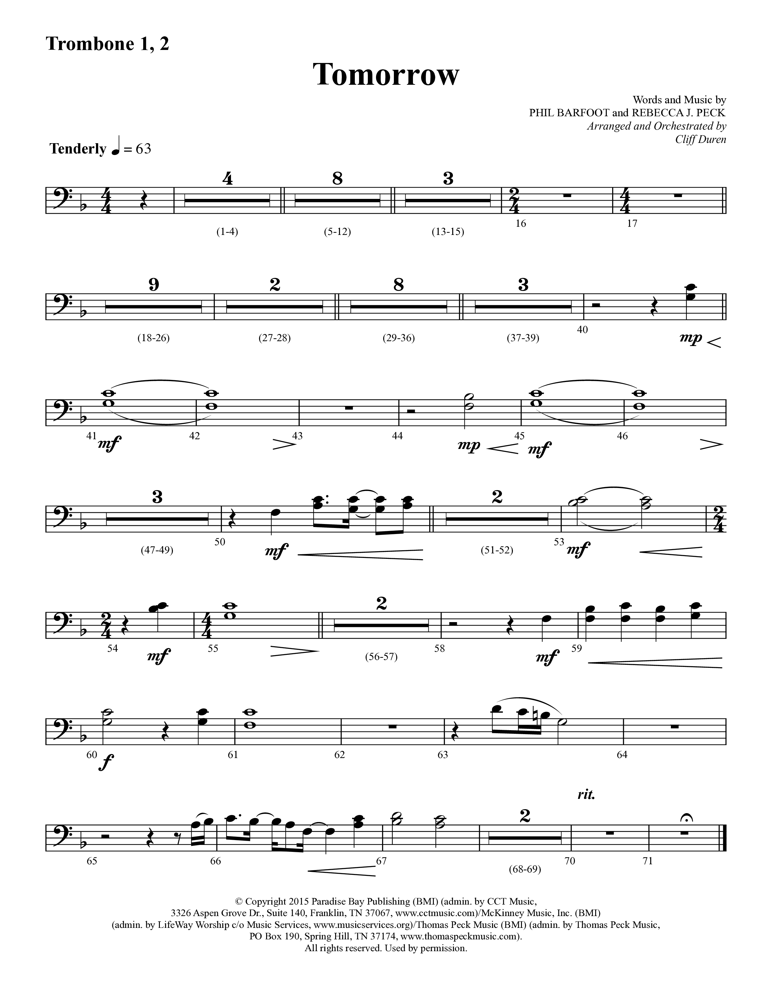 Tomorrow (Choral Anthem SATB) Trombone 1/2 (Lifeway Choral / Arr. Cliff Duren)