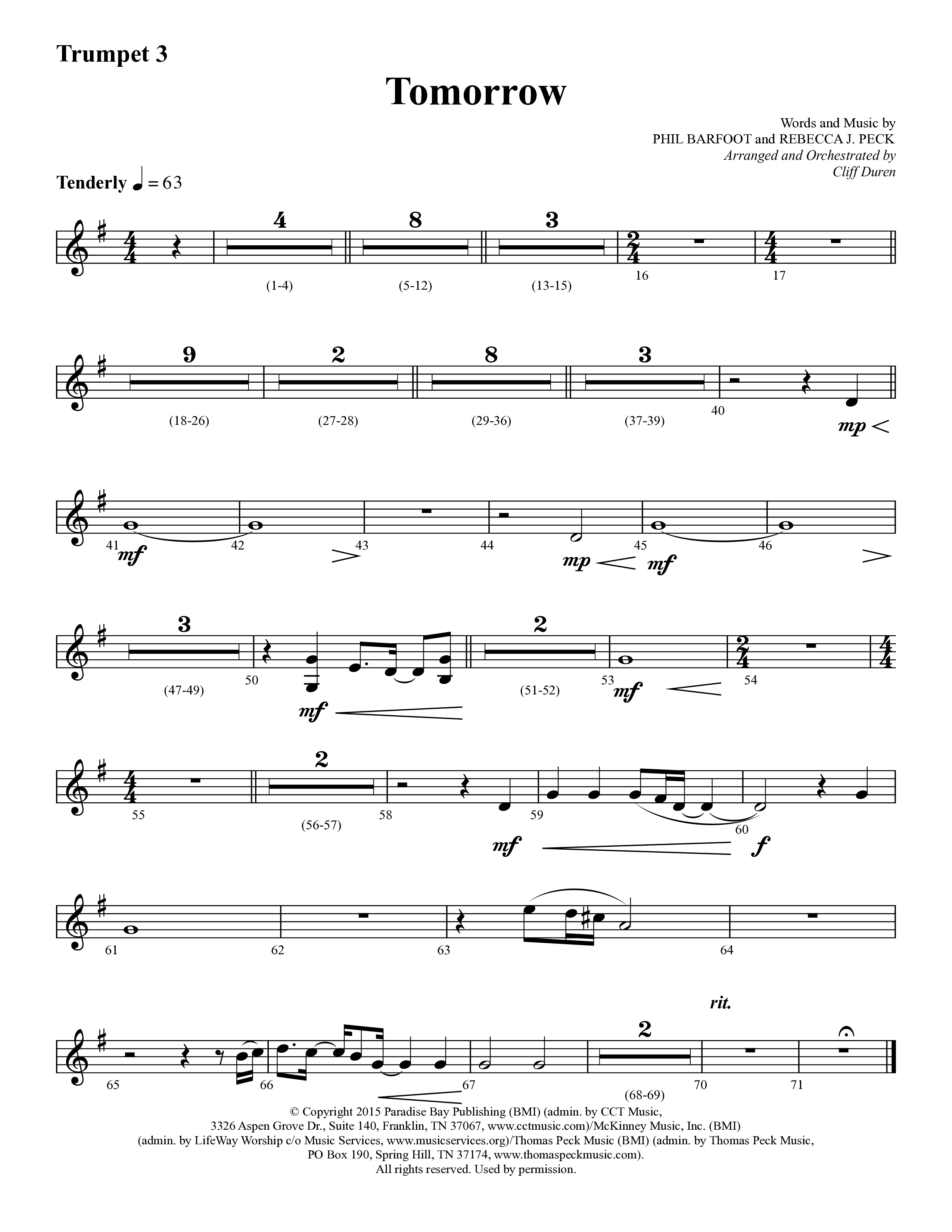 Tomorrow (Choral Anthem SATB) Trumpet 3 (Lifeway Choral / Arr. Cliff Duren)