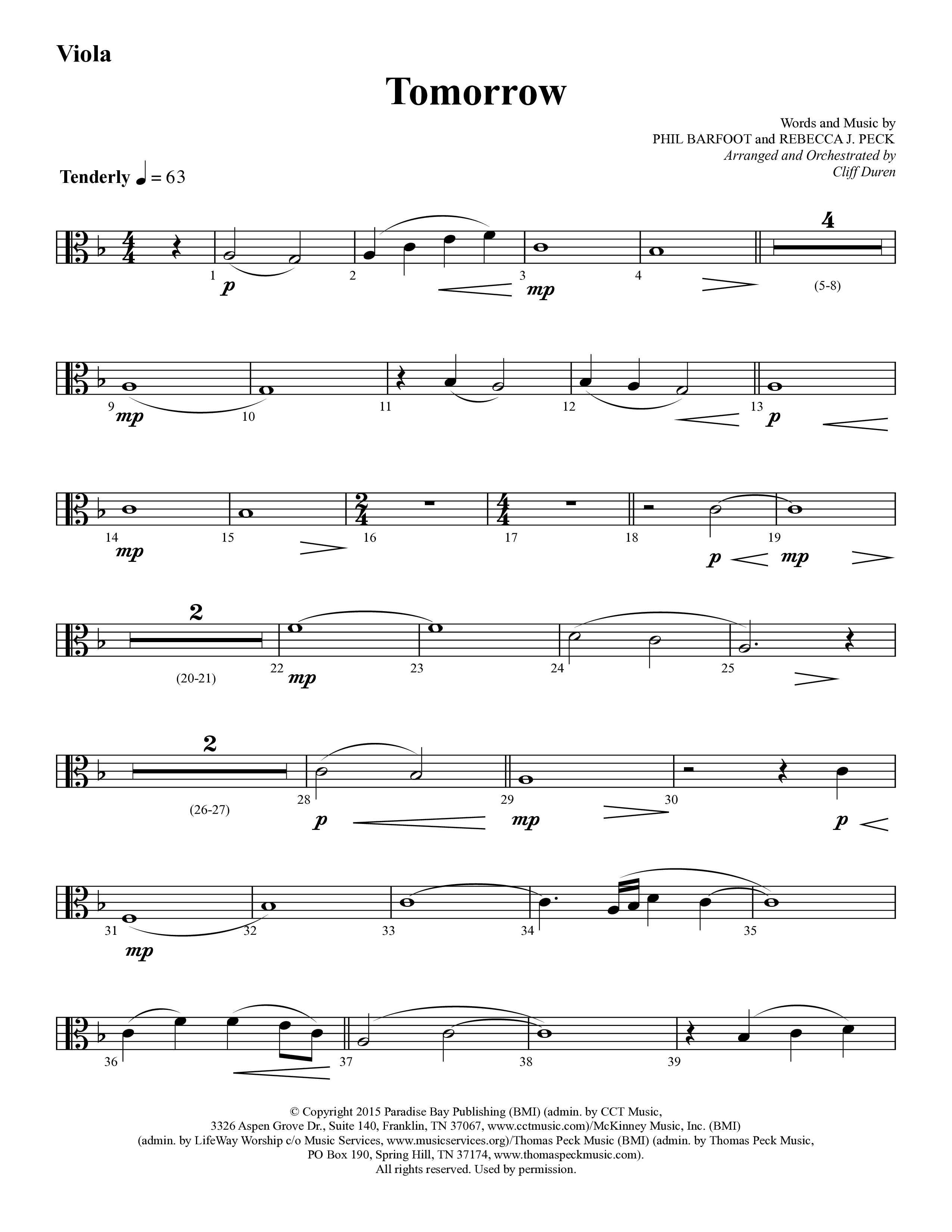 Tomorrow (Choral Anthem SATB) Viola (Lifeway Choral / Arr. Cliff Duren)