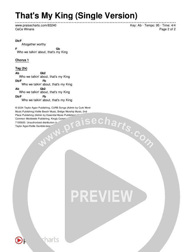 That's My King (Single Version) Chords & Lyrics (CeCe Winans)