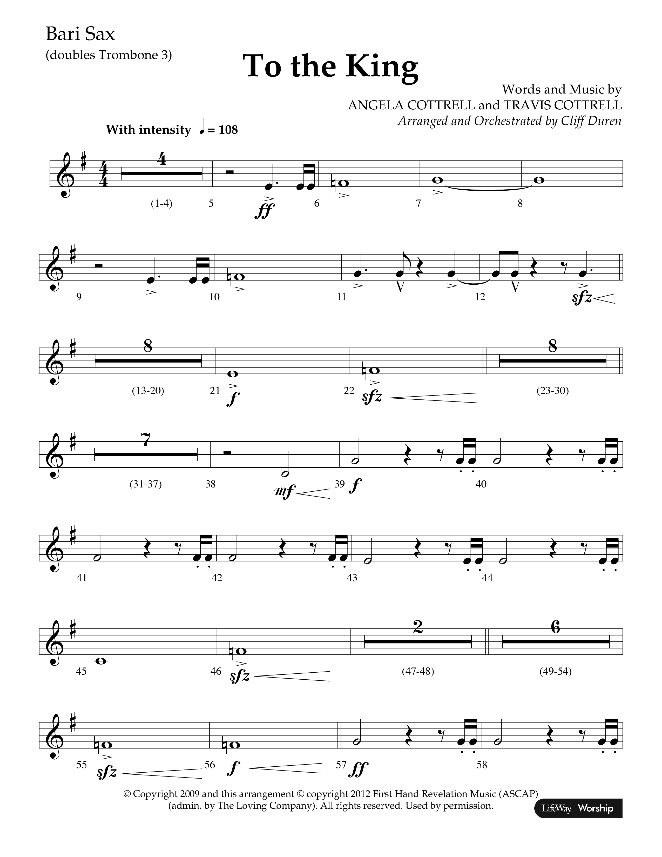 To The King (Choral Anthem SATB) Bari Sax (Lifeway Choral / Arr. Cliff Duren)